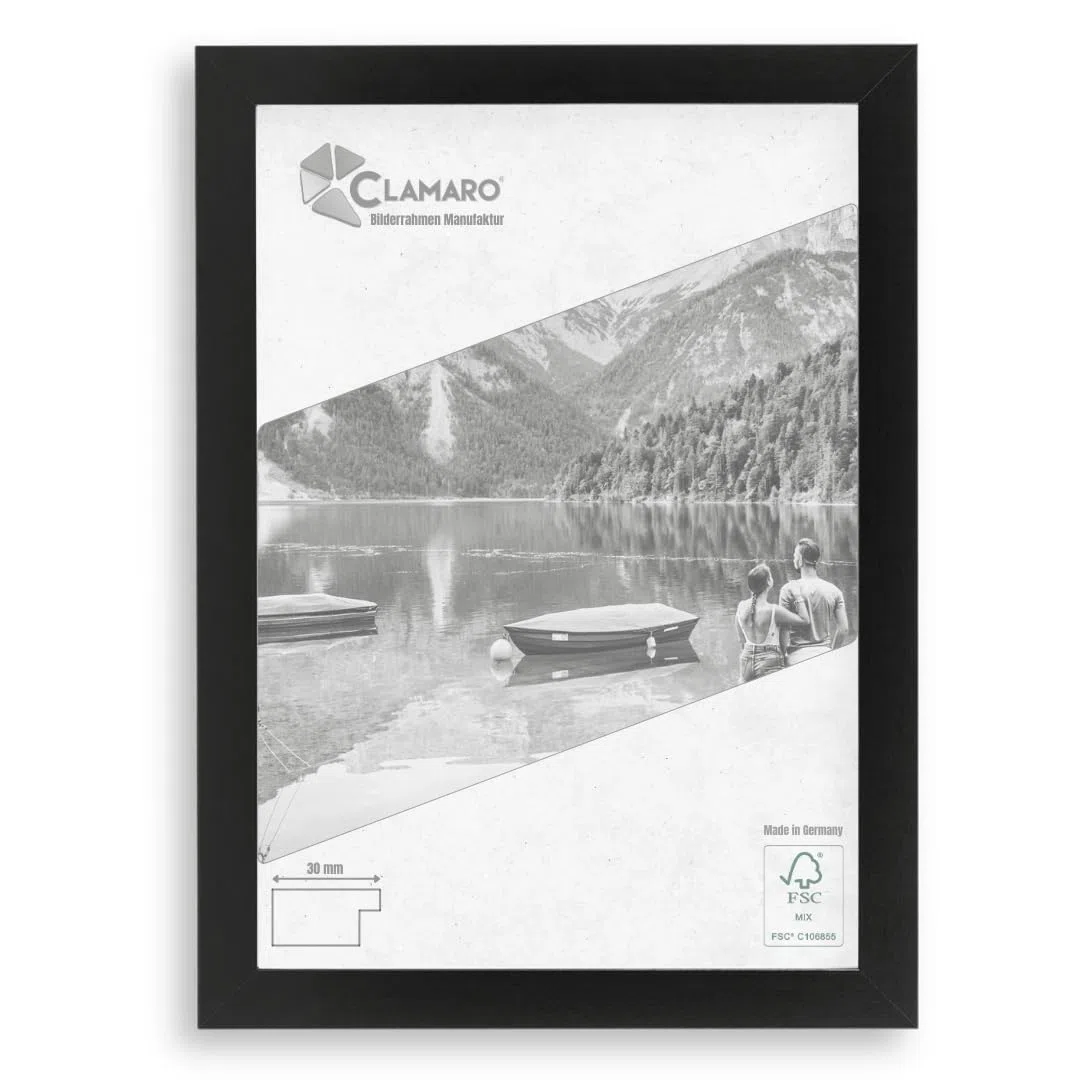 Clamaro 'COLLAGE' marco de fotos 25x55 hecho a mano | Negro Mate | moderno marco para cuadros de tablero MDF con cristal de vidrio acrílico, placa trasera y colgador (horizontal y vertical)
