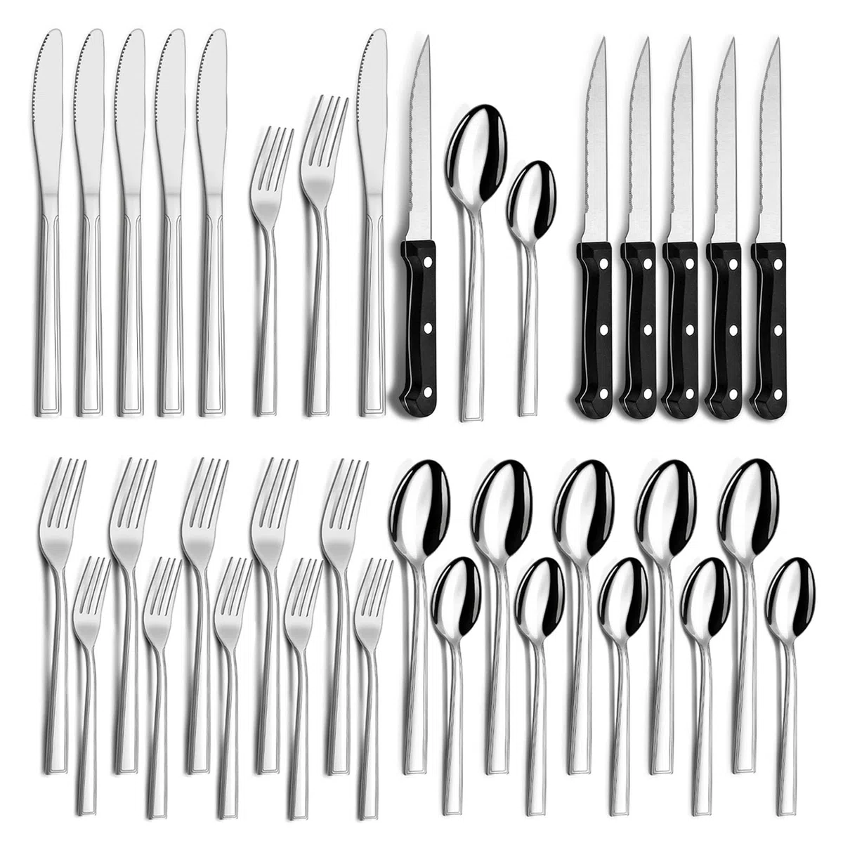 Juego de cubiertos 6 Personas, Hunnycook 36 Piezas Juego de cubiertos con Cuchillo para Carne, Set de Cubiertos de Acero Inoxidable con Cuchillo Tenedor Cuchara para, Apto para Lavavajillas
