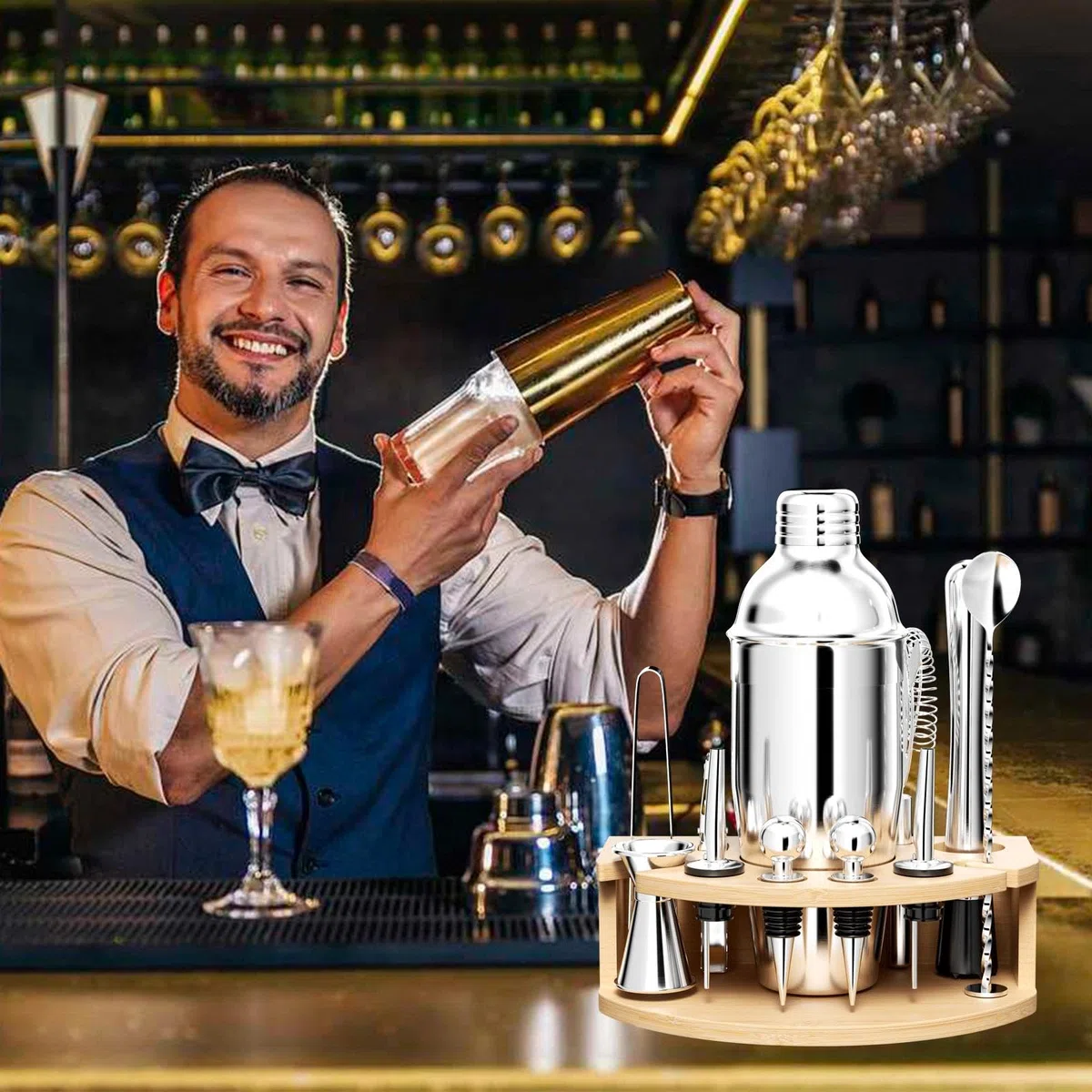 Chiluxendo Regalo Hombre, Coctelera para Barra de Bar Shaker Barware Sets, Profesional Mojito Shakers Accessories, Cocktail Kit Coctelería Accesorios Herramientas Barra Acero Inoxidable
