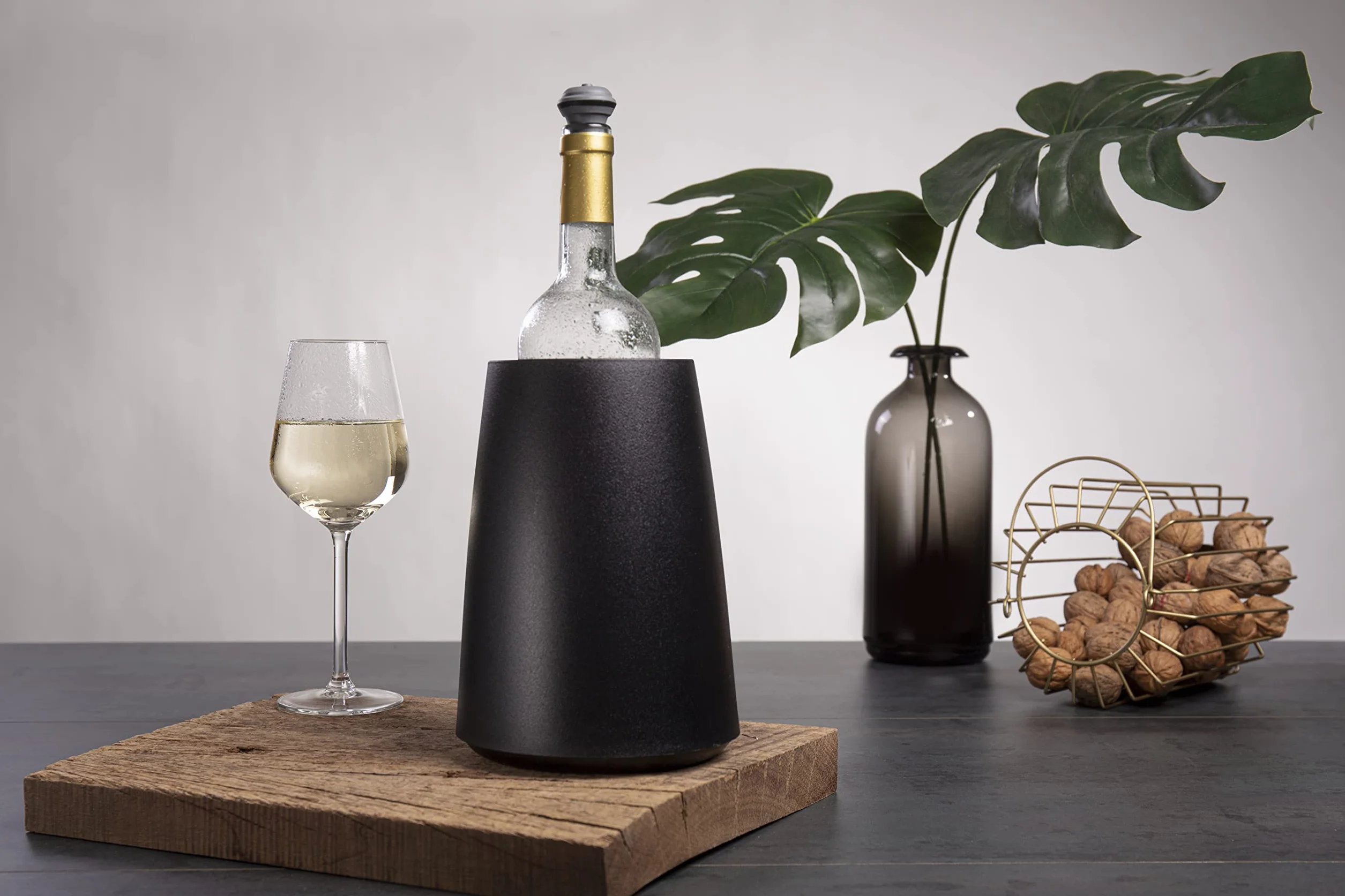 Vacu Vin Enfriador de Vino en Acero Inoxidable - Enfriador de Botellas Reutilizable para Botellas Estándar - Color Negro