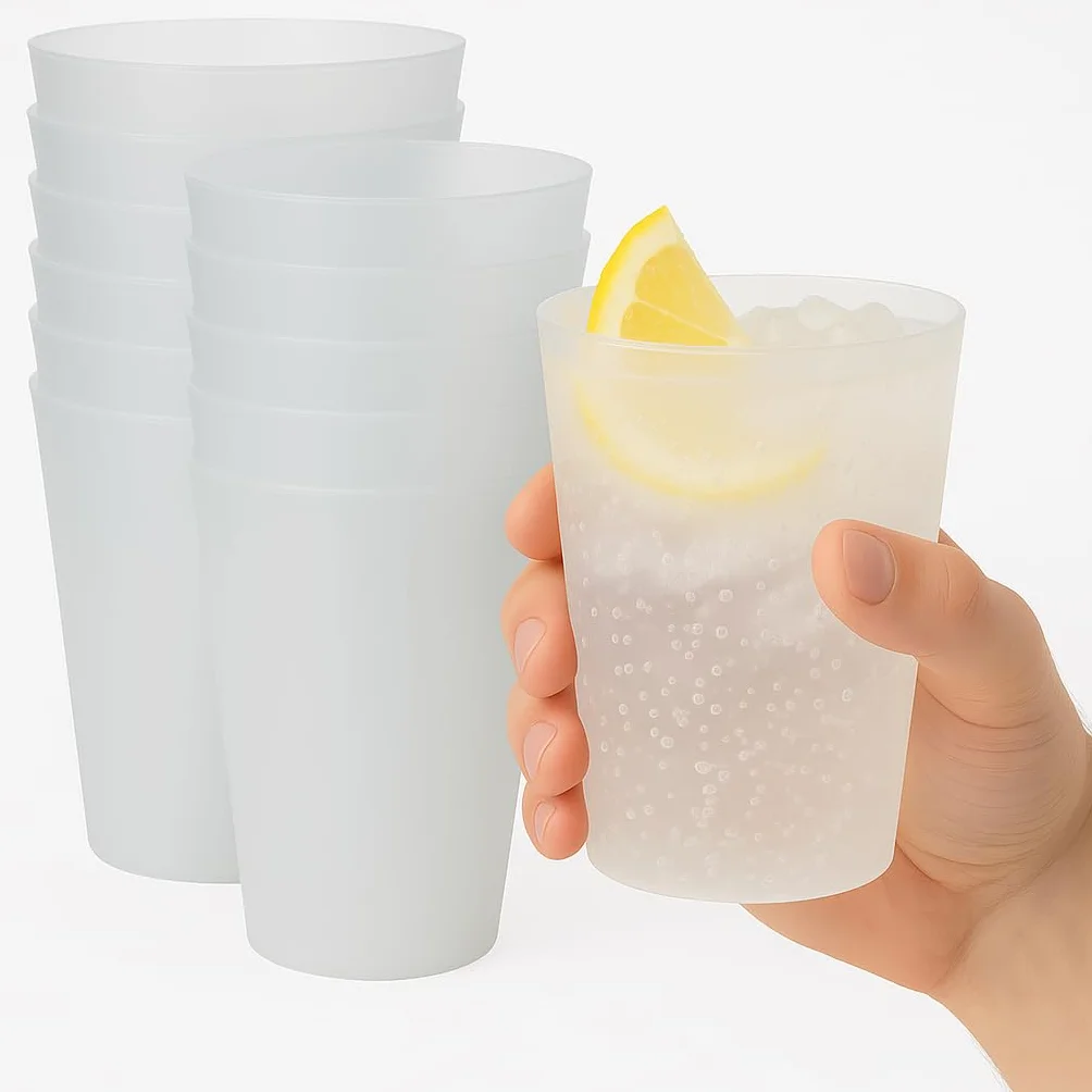Sanjoma Vasos Reutilizables 480 ml Plástico Duro Transparente Reforzado Resistentes Aptos para Lavavajillas Sin BPA
