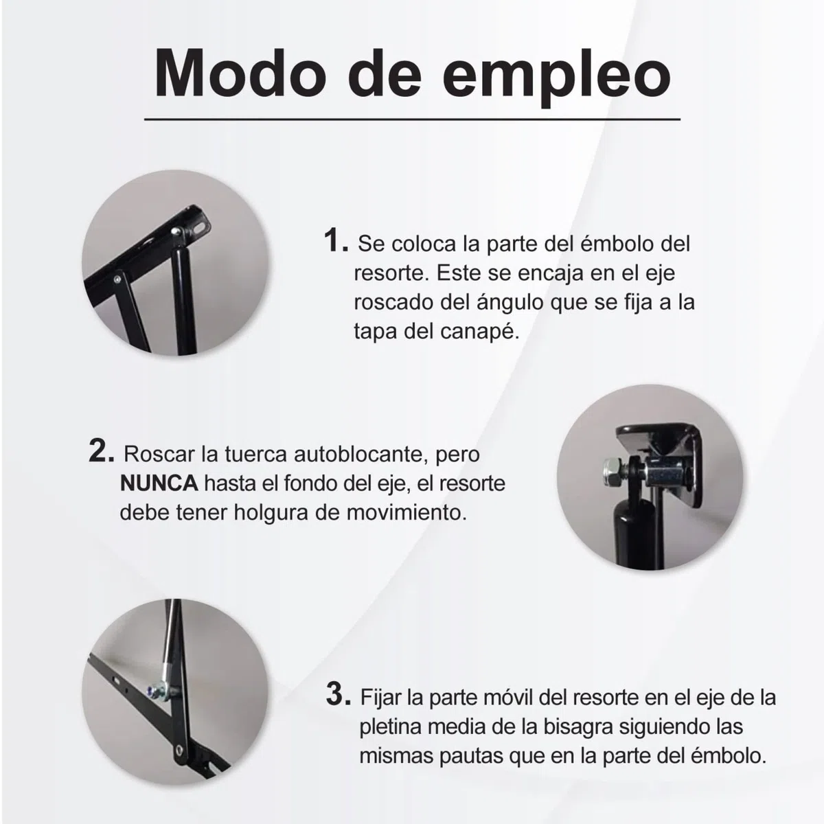 Juego de 2 amortiguadores o Resortes de Gas para canapés de 1150N - Brida M-8 - Ideal para canapés de 135cm - Cuens