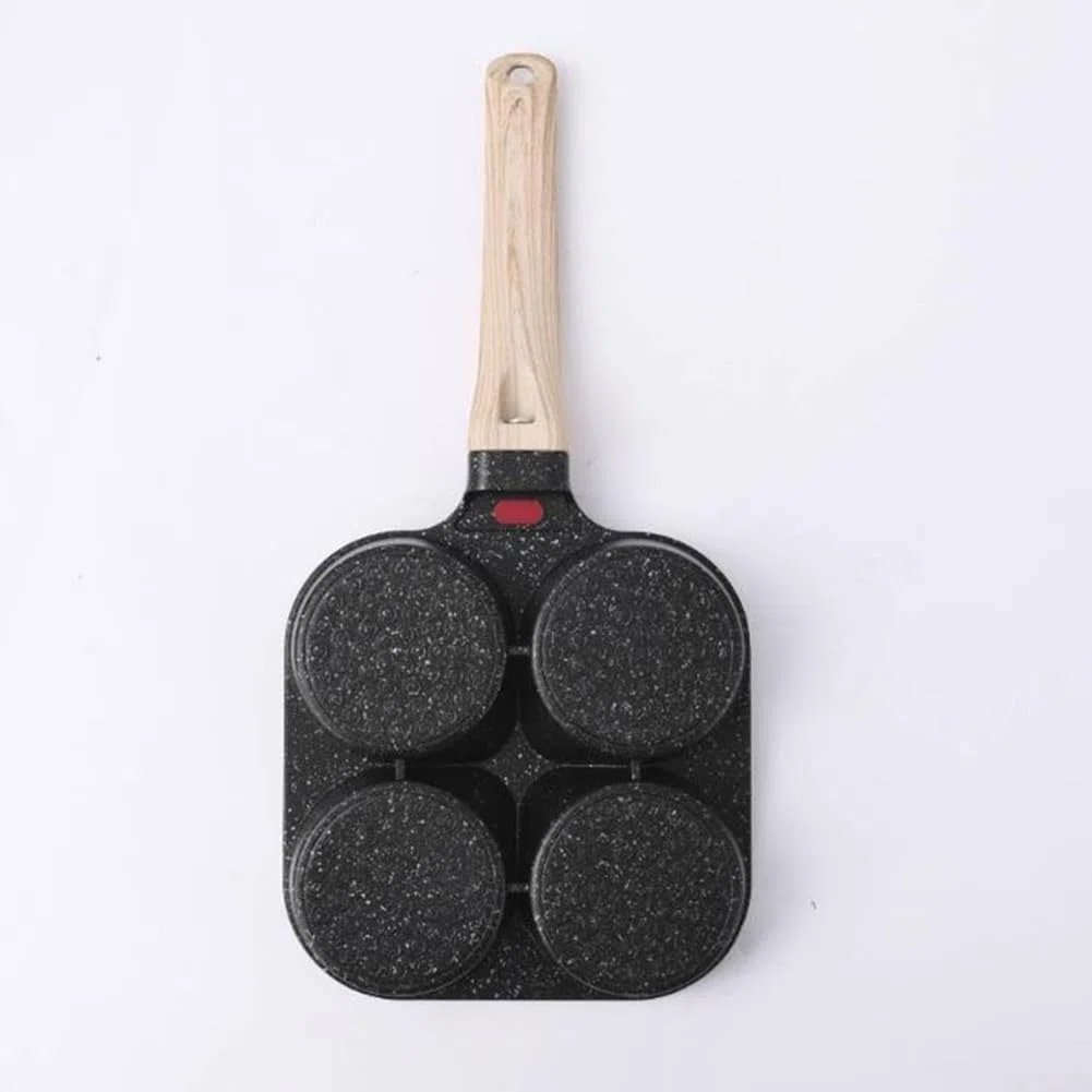 Sartén de aluminio para 4 tazas con antiadherente, perfecta para cocinar deliciosos platos de desayuno rápidamente (cuatro agujeros negros)