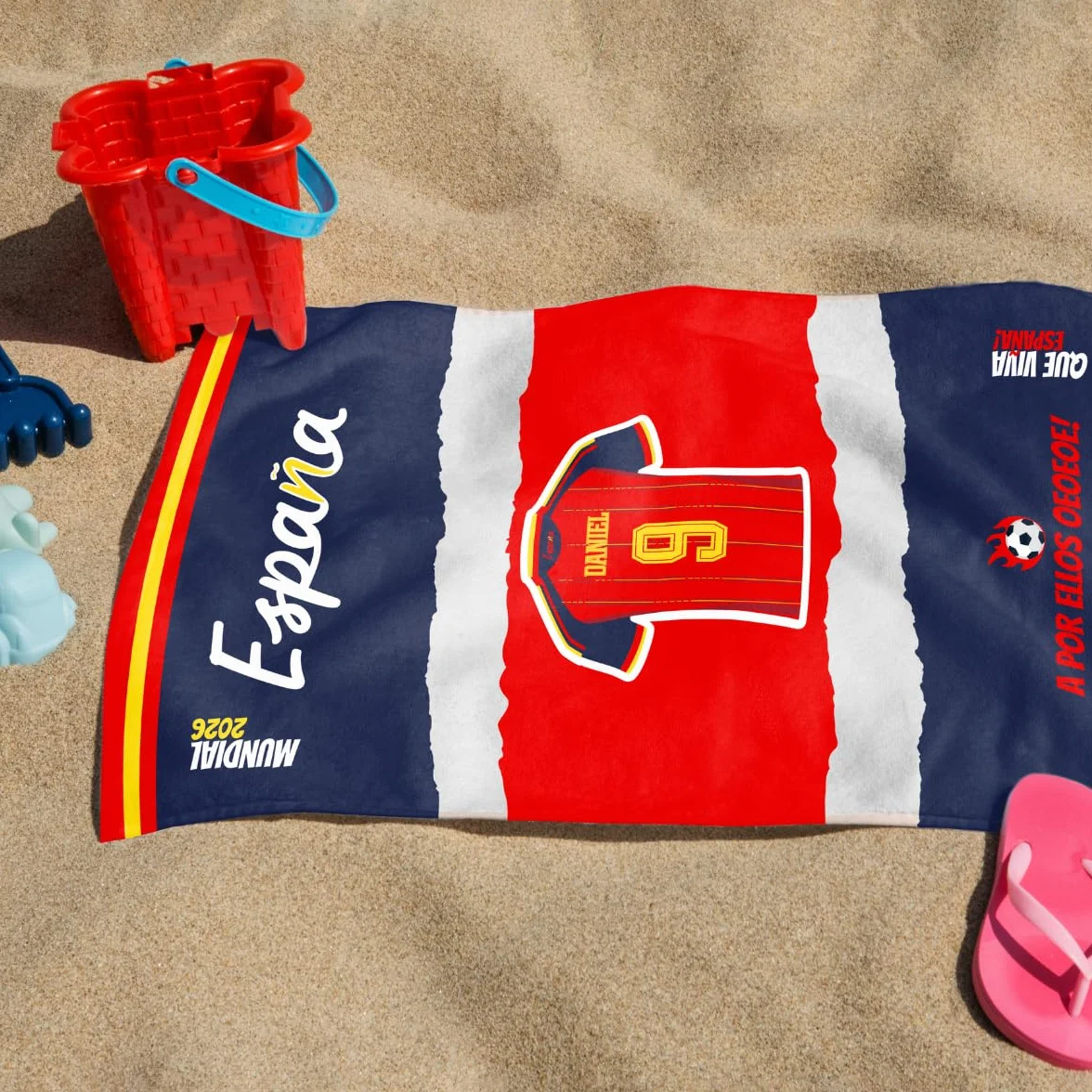 Toalla Personalizada Selección Española Mundial 2026 con Nombre y Número Camiseta España Regalo Original 70x140