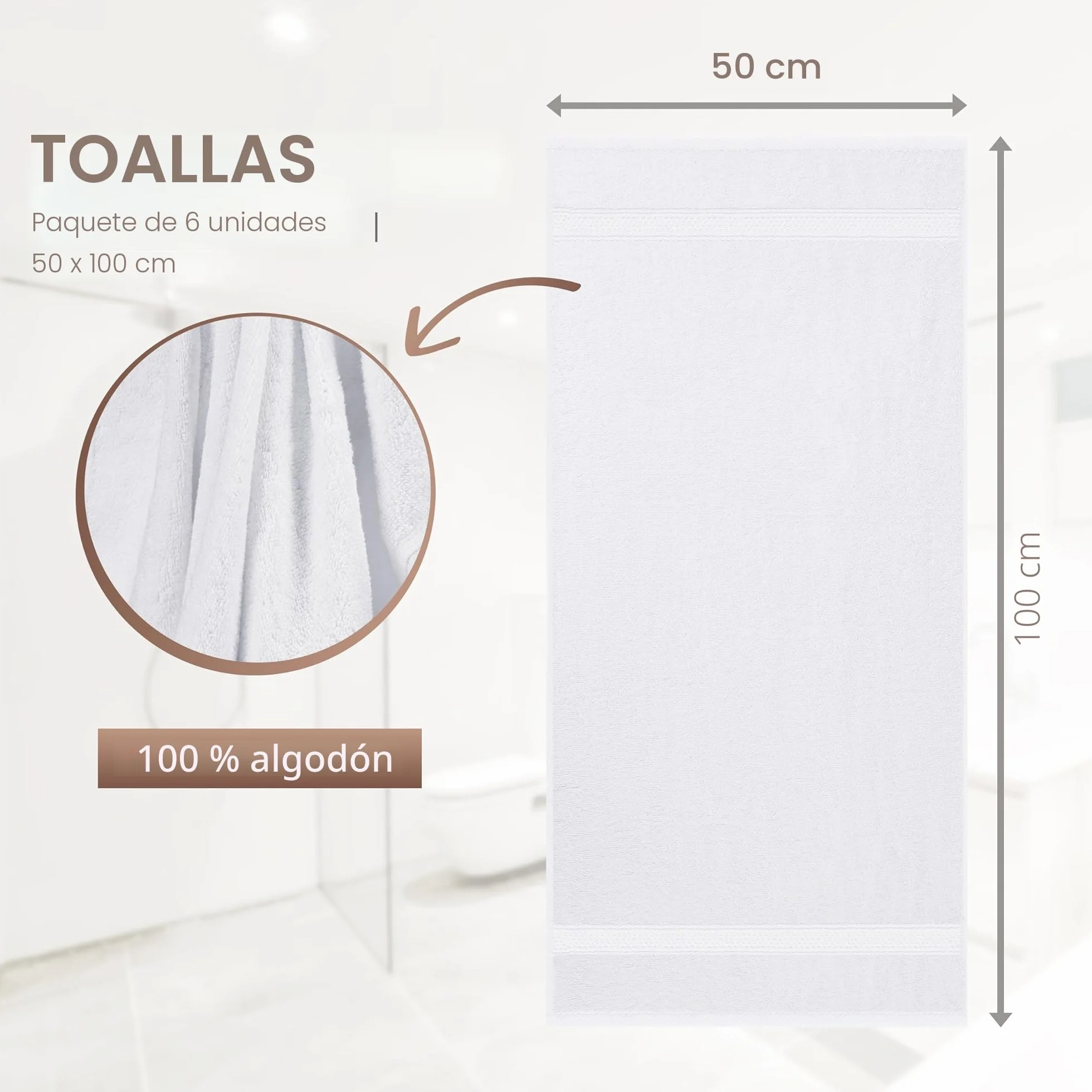 Utopia Towels Juego de 6 Toallas de Mano 50 x 100 cm Algodón Blanco Altamente Absorbentes con Gancho