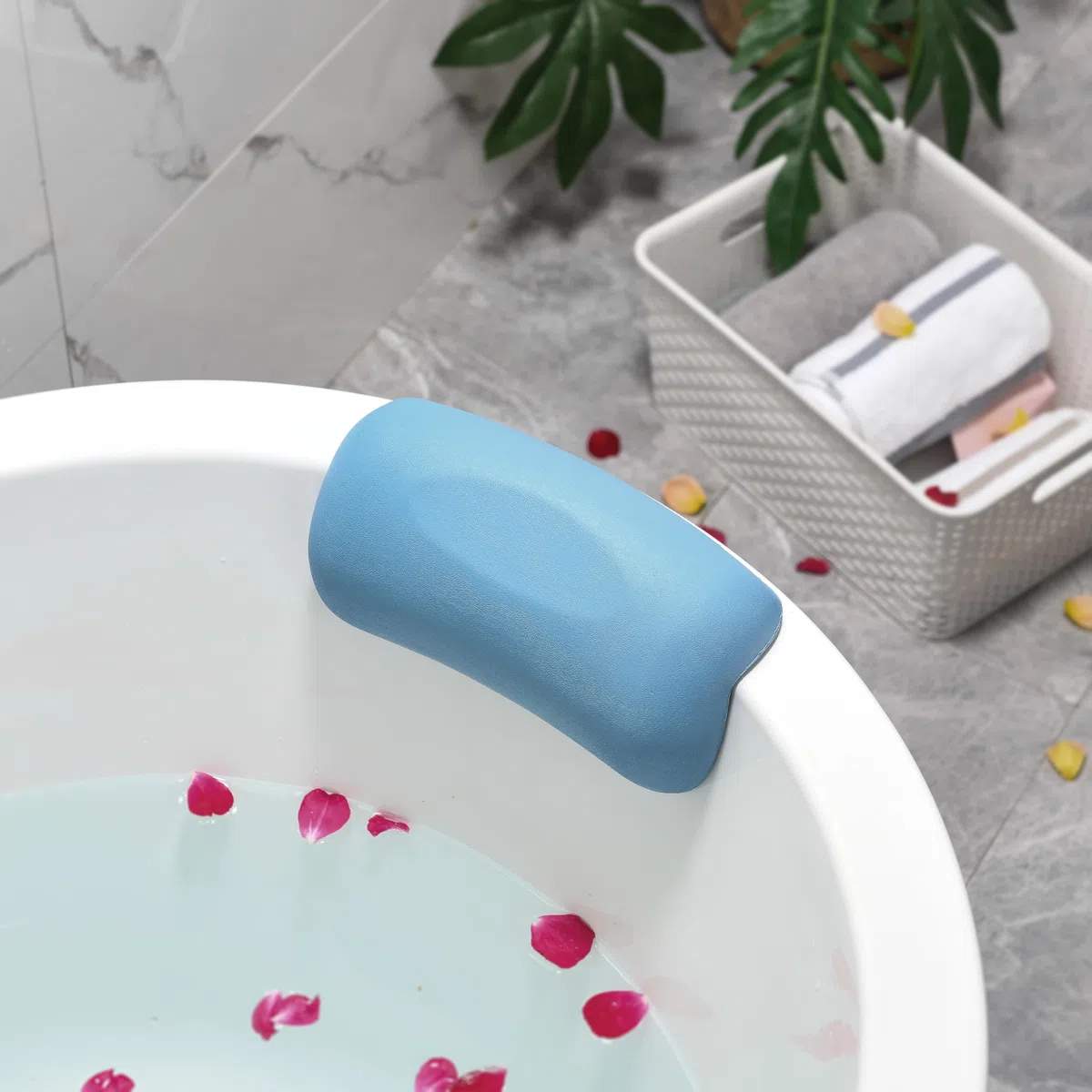 Almohada de Baño Impermeable con Ventosas Antideslizantes - Reposacabezas Ergonómico para Bañera/Hidromasaje, Cojín SPA Hogareño de Material Premium, Máximo Confort y Relax Profundo - Azul