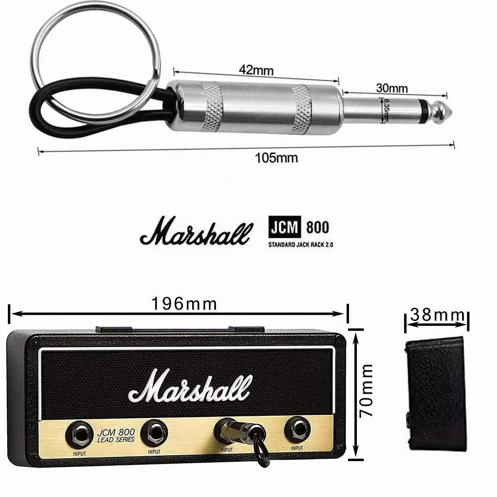 Marshall - Llavero de pared para llave (2.0, JCM800, con 4 llaveros, llavero, soporte para llave, montaje en casa, color negro