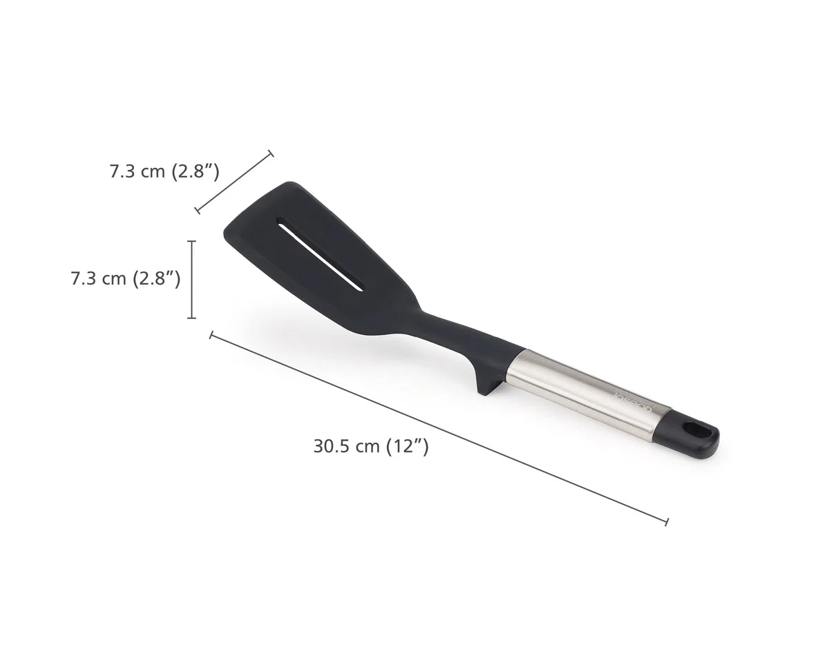 Joseph Joseph Elevate Paleta de Cocina de Silicona con Ranuras, Accesorios, Antiadherentes, Resistentes al Calor, Mango en Acero Inoxidable