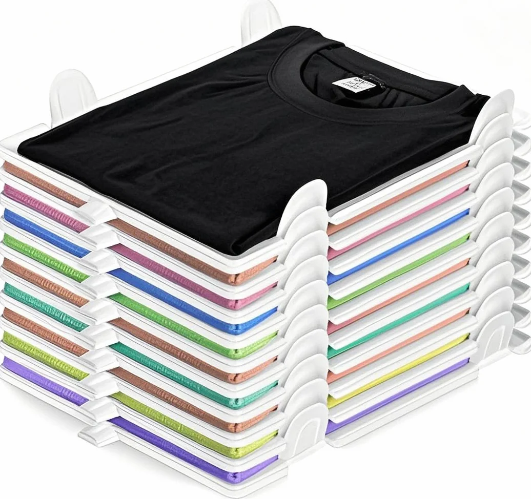 Organizador de Armario para Camisetas, Organizador de almacenamiento para armario, Ropero Apilable para Adultos y Niños, Set de 10 – Perfecto para un Armario Ordenado y Ahorro de Espacio