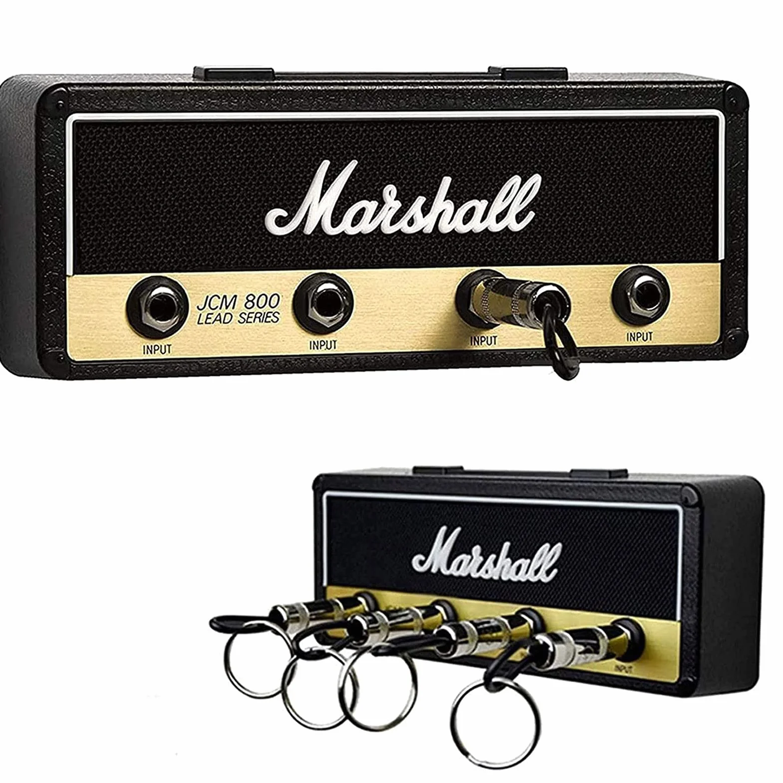 Marshall - Llavero de pared para llave (2.0, JCM800, con 4 llaveros, llavero, soporte para llave, montaje en casa, color negro