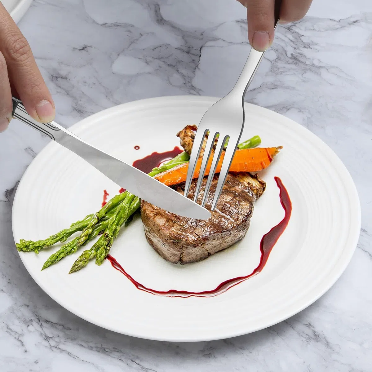Juego de cubiertos 6 Personas, Hunnycook 36 Piezas Juego de cubiertos con Cuchillo para Carne, Set de Cubiertos de Acero Inoxidable con Cuchillo Tenedor Cuchara para, Apto para Lavavajillas