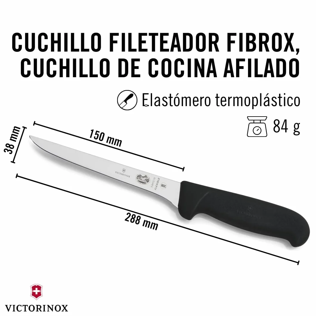 Victorinox Fibrox Cuchillo deshuesador 15 cm acero inoxidable hoja flexible recta negro