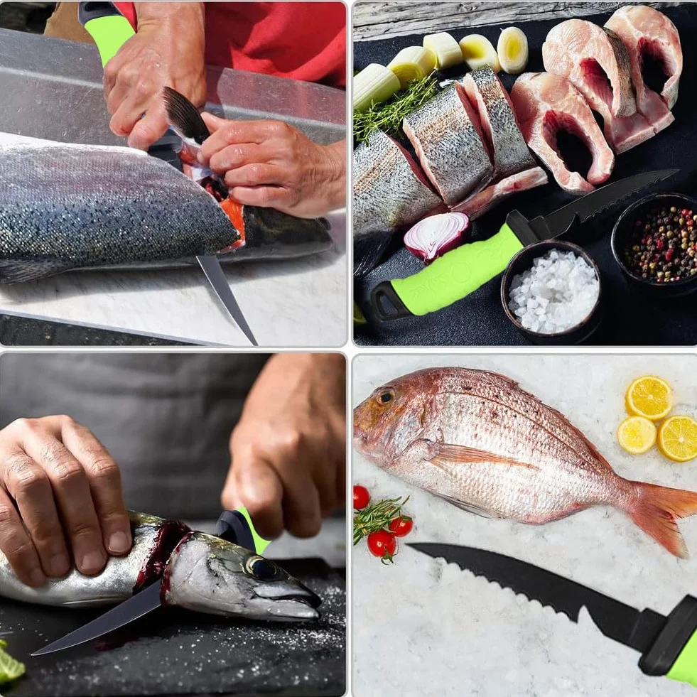 Comioke Cuchillo Deshuesador 7 Pulgadas para Filetear Pescado y Carne con Funda y Afilador