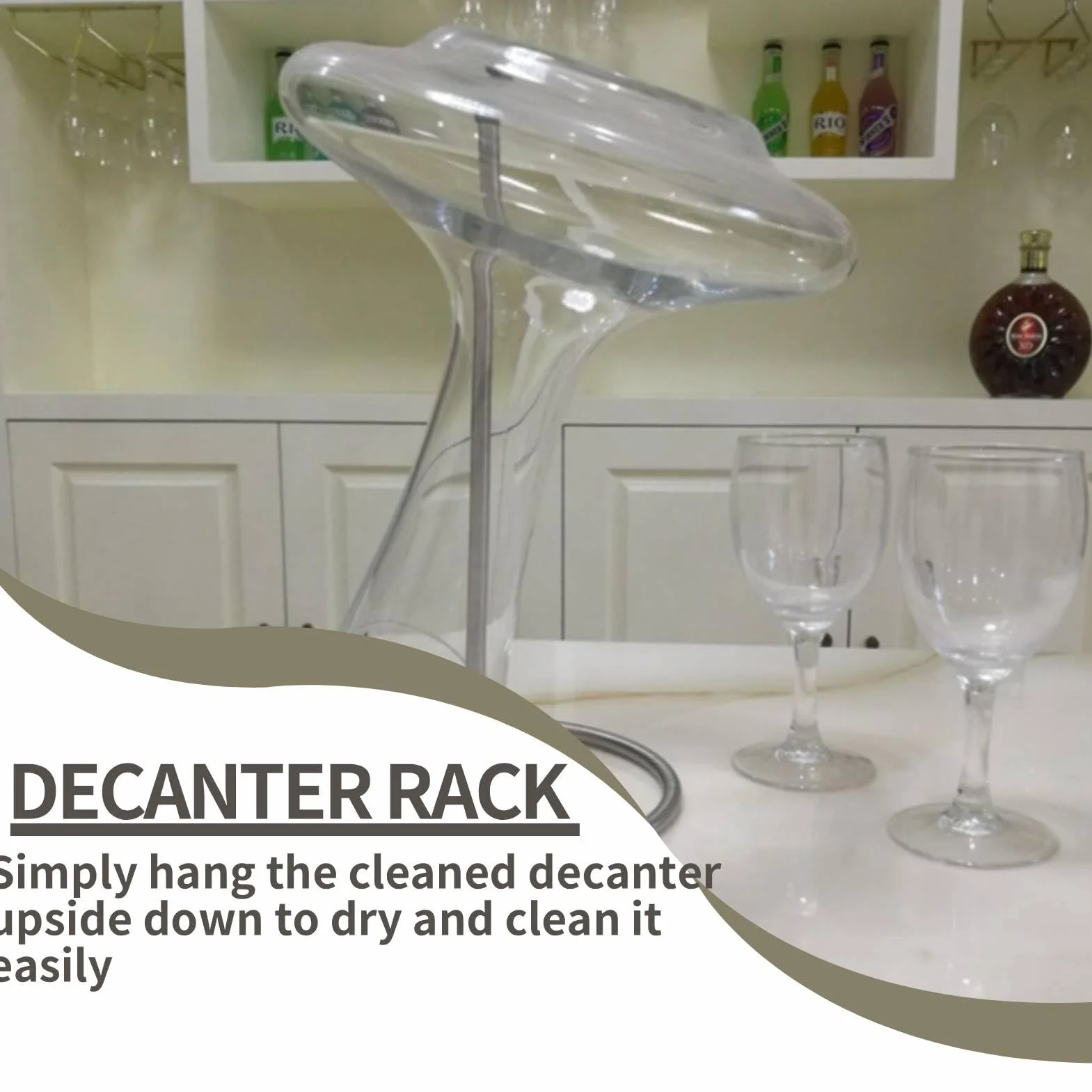 HERCHR Decanter Rack Soporte de acero inoxidable 16,5 x 16,5 x 31 cm