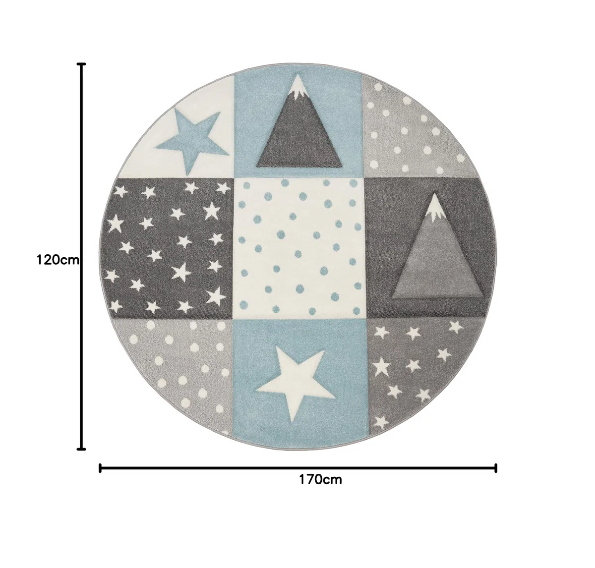 Paco Home Alfombra Infantil Pastel Cuadros Puntos Corazones Estrellas Blanco Gris Azul, tamaño:120x170 cm