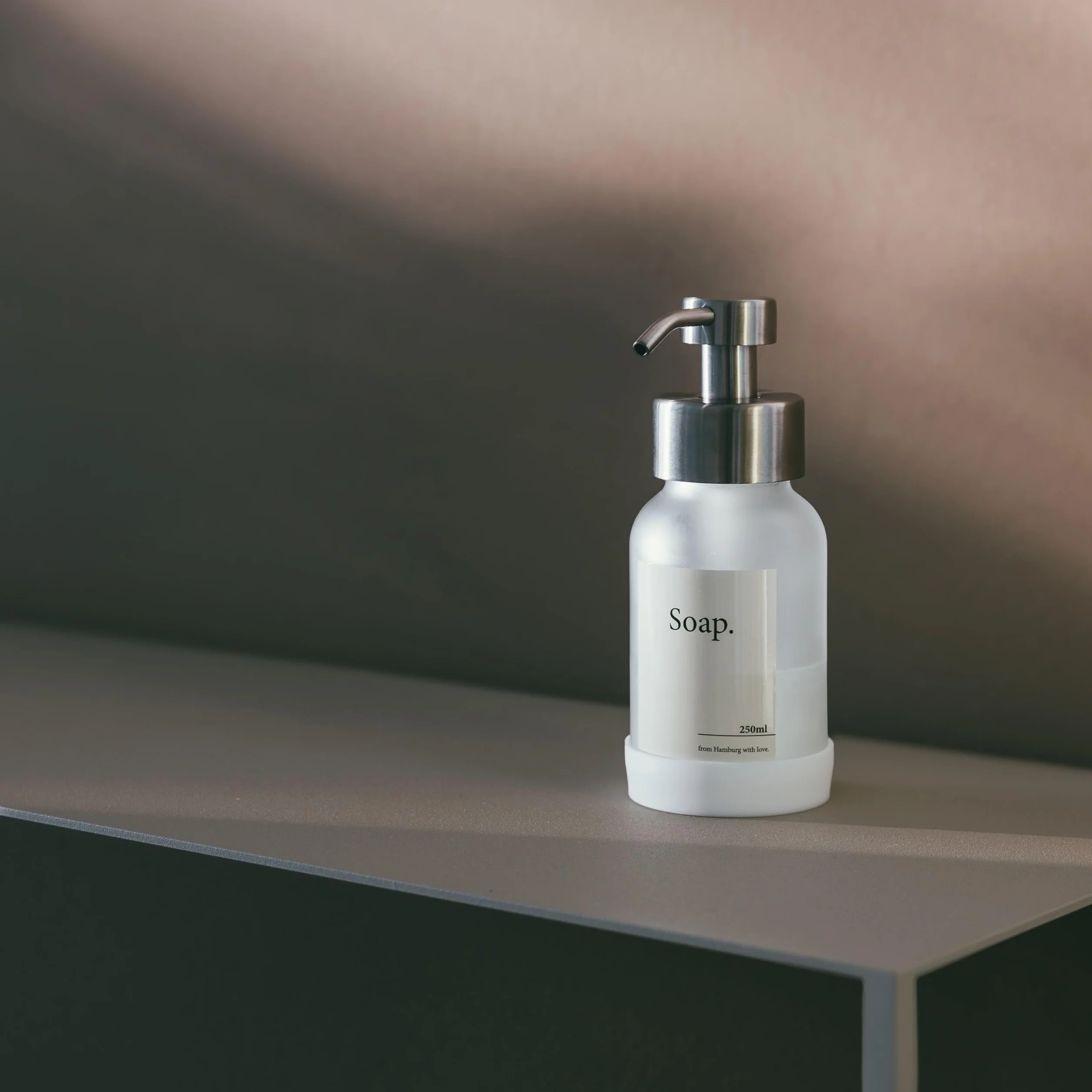 Design Hamburgo Dispensador jabon baño Pared sin taladrar | Dosificador de Gel de Pared | Gel y champu Ducha | Jabonera Cocina Cristal | Sin Soporte | Gris Frost