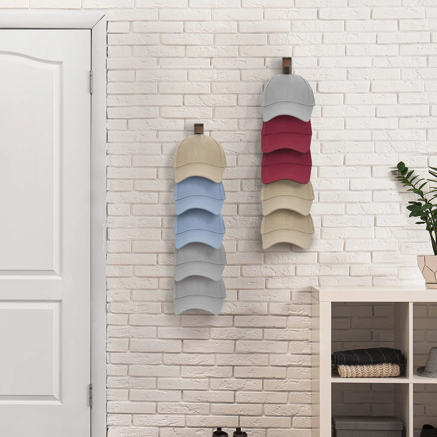 Perchero organizador de gorras de béisbol para pared (paquete de 2) soporte de madera para sombreros montado en la pared marrón