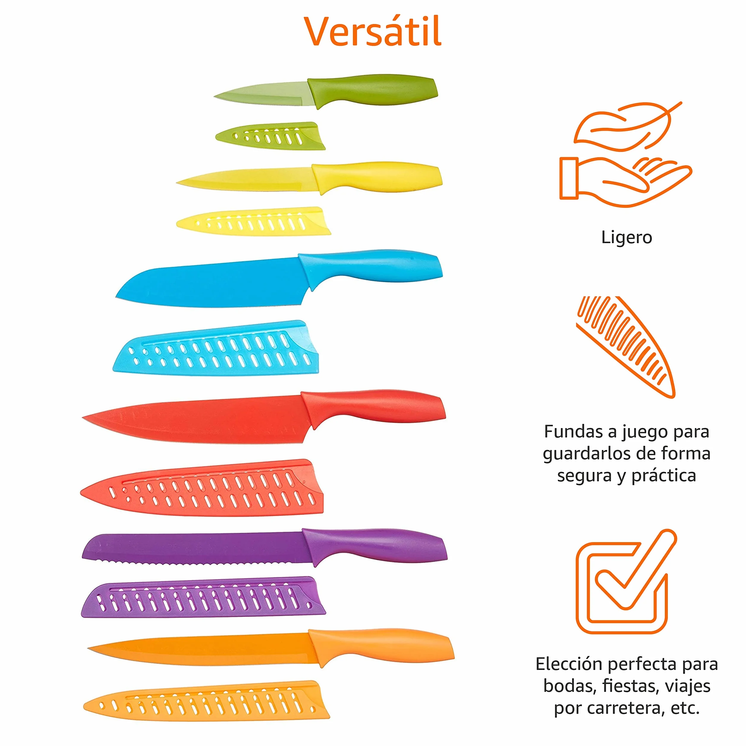 Amazon Basics Juego de Cuchillos de Colores, 12 Unidad, Surtido