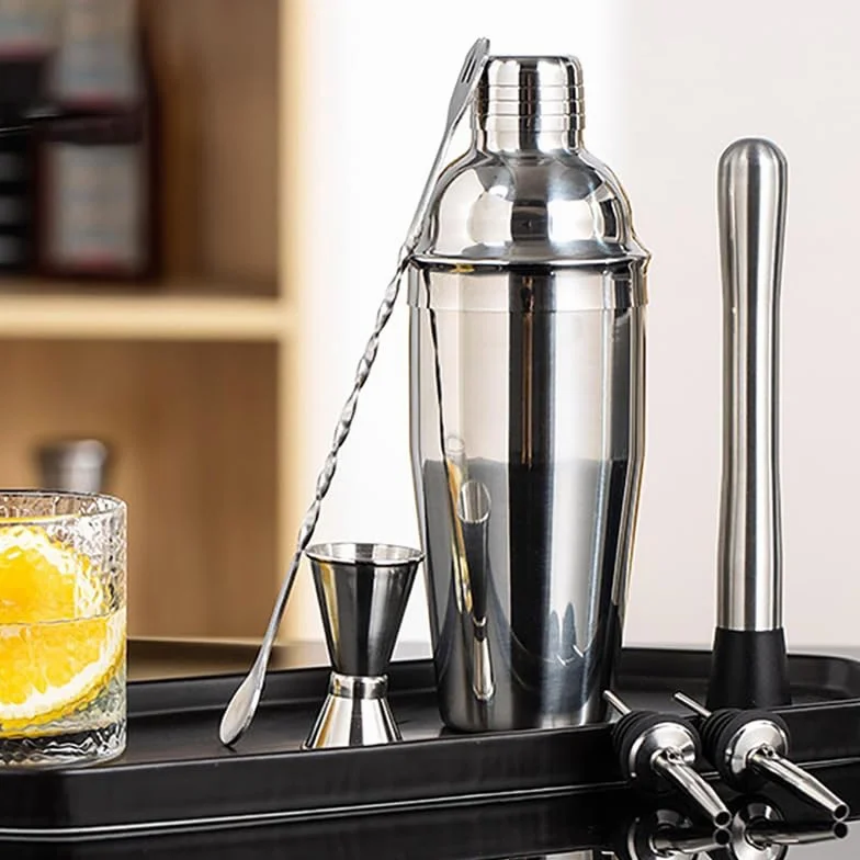 Kit completo para cócteles, juego de coctelera de 750 ml, coctelera profesional, accesorios de bar y herramientas de mixología, juego ideal para barman y amantes de cócteles en casa, acero inoxidable