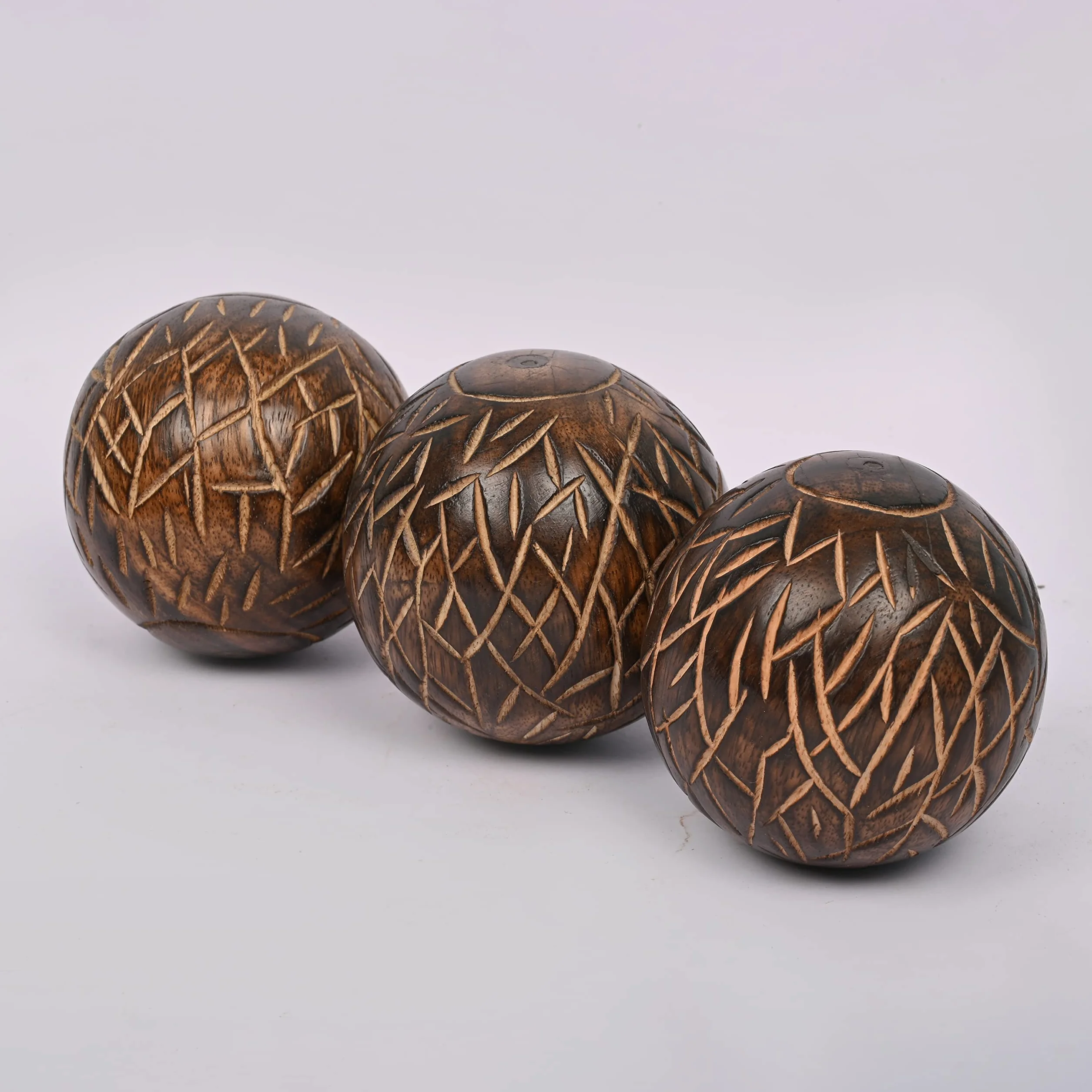 Juego de 3 Bolas Redondas Decorativas de Madera de Mango para Decoración del Hogar