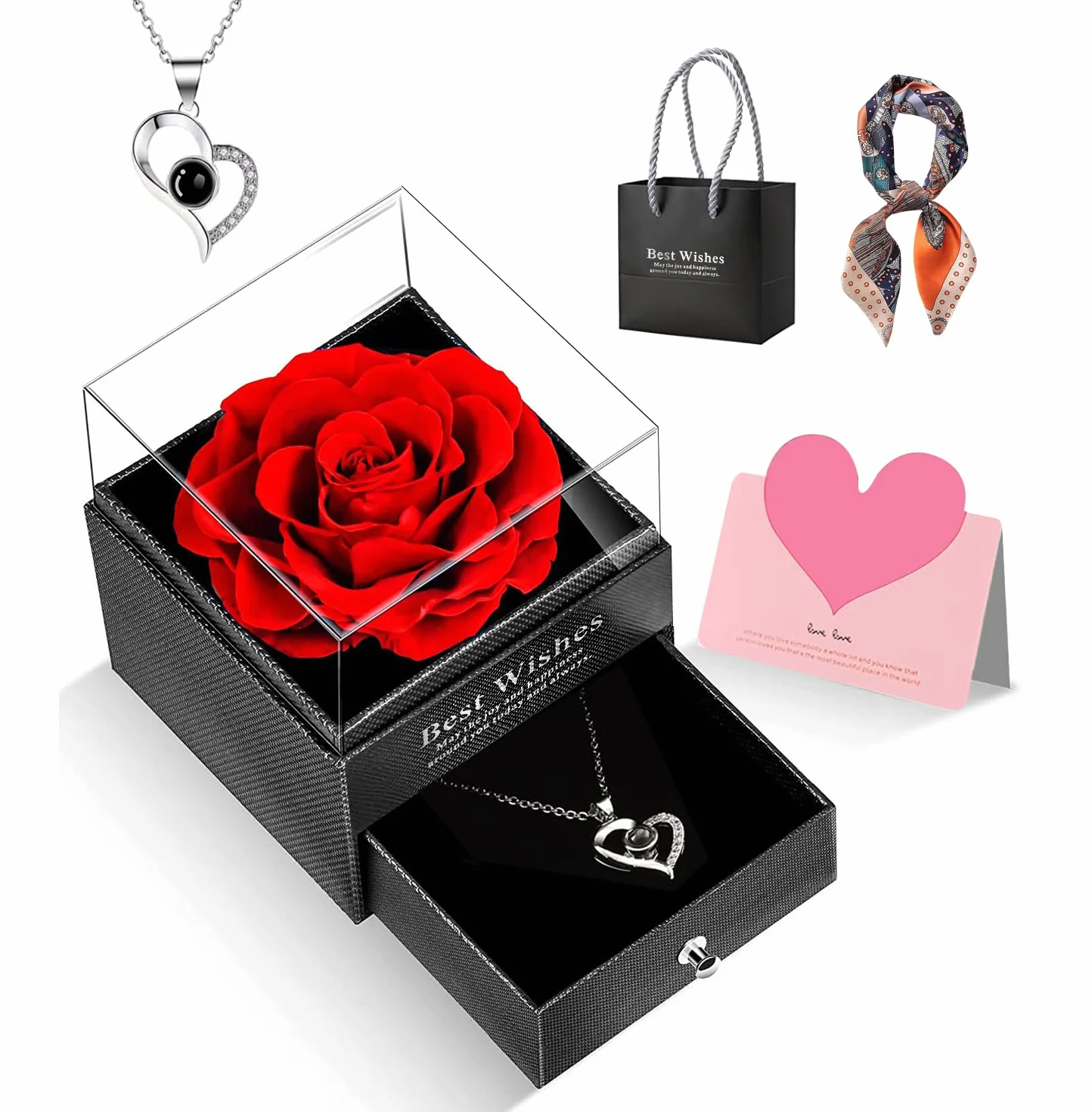 GOICC Rosa Eterna Natural Preservada Día de la Madre Regalos Originales con Collar para Mujer Mamá Abuela Flor Eterna para Mujer Novia Pareja para San Valentin Navidad Cumpleaños Aniversario
