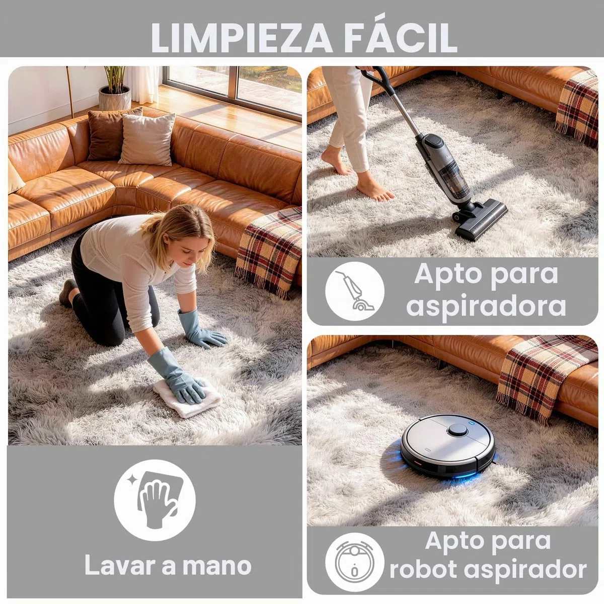 Alfombras Salón Redonda Pelo Largo Alfombra Habitación Dormitorio Lavables Alfombra Antideslizante Muy Suave para salón o Dormitorio, Alfombra esponjosa de Cama(Gris Claro,Ø 120 cm Ronda)
