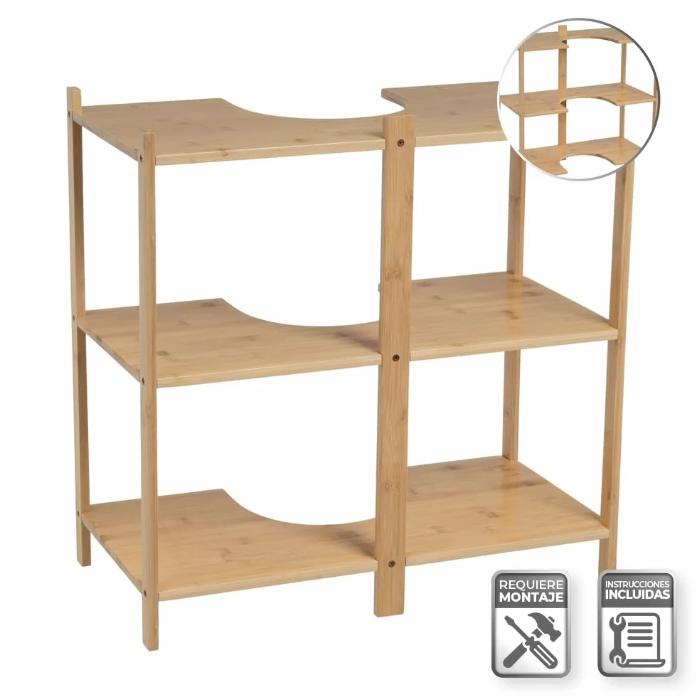 Mueble bajo Lavabo de Pedestal de bambú Natural de 60 cm