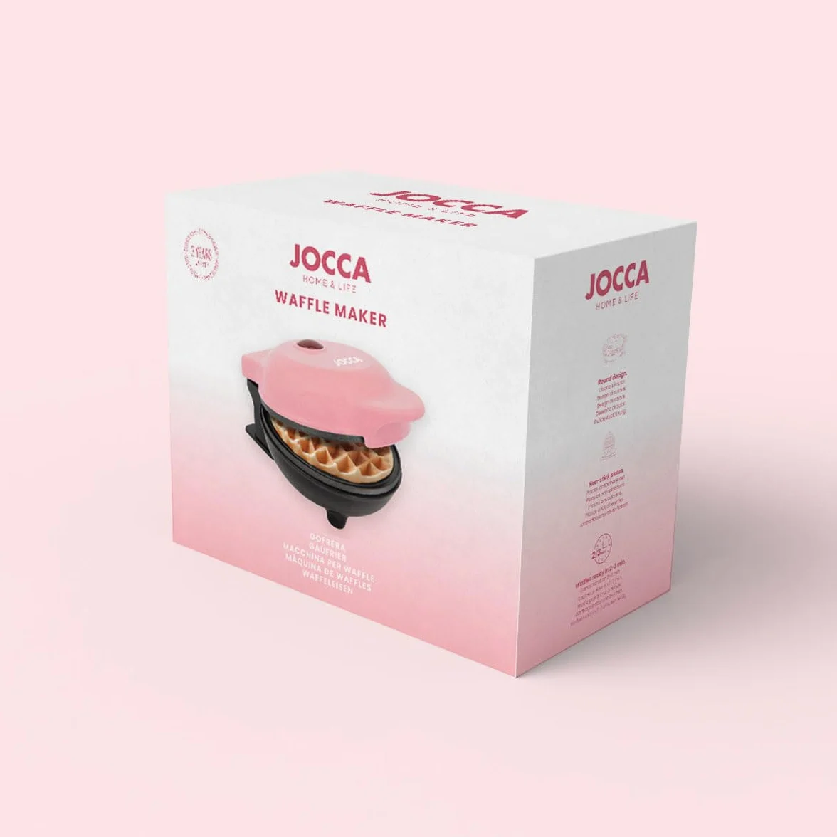 Jocca - Gofrera Redonda - Placas Antiadherentes - 500 W - Diámetro 12 cm - Rosa