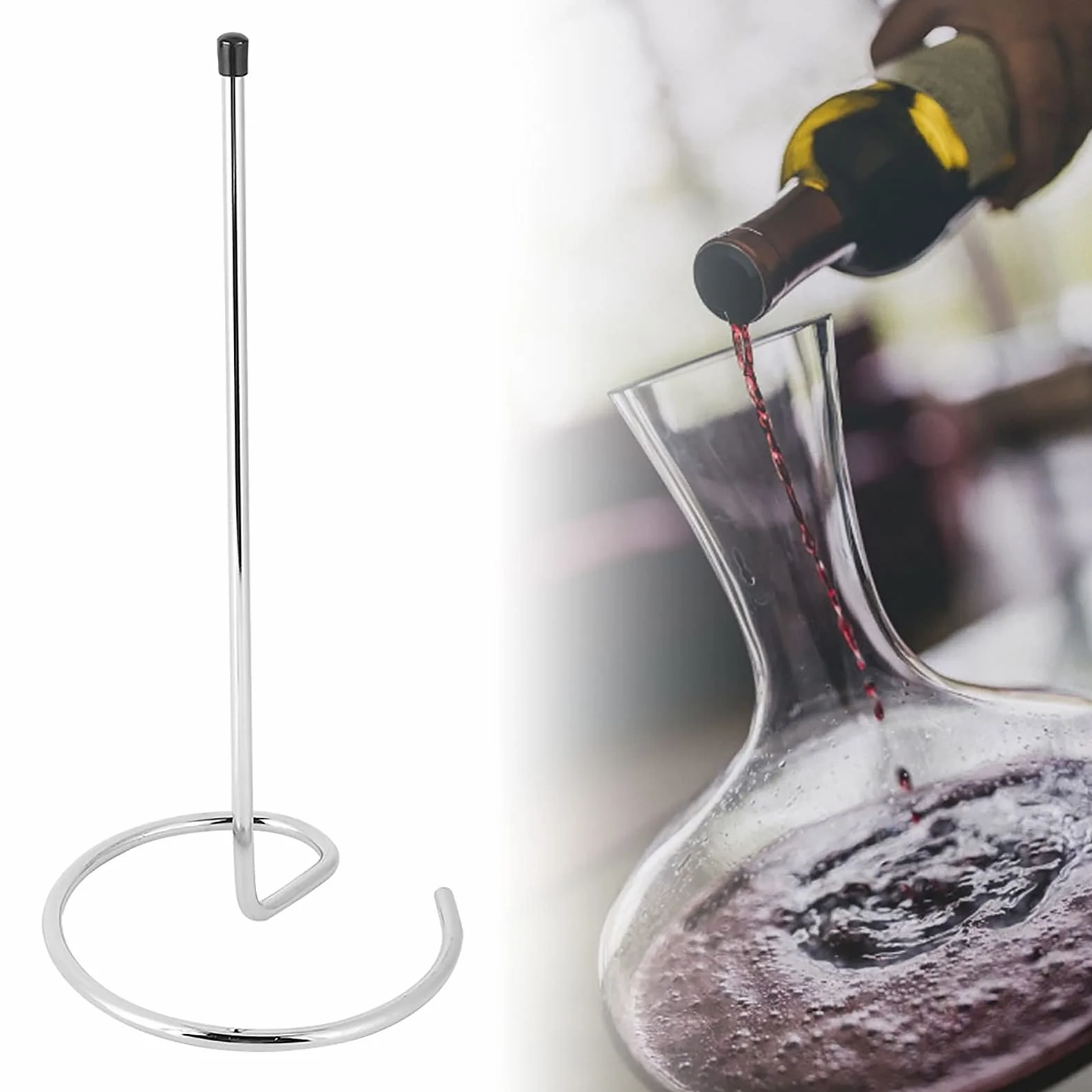 Soporte para Estante de Decantador de Acero Inoxidable, Accesorio de Secado para Vino Tinto, con Cabezal de Silicona (29x17cm)