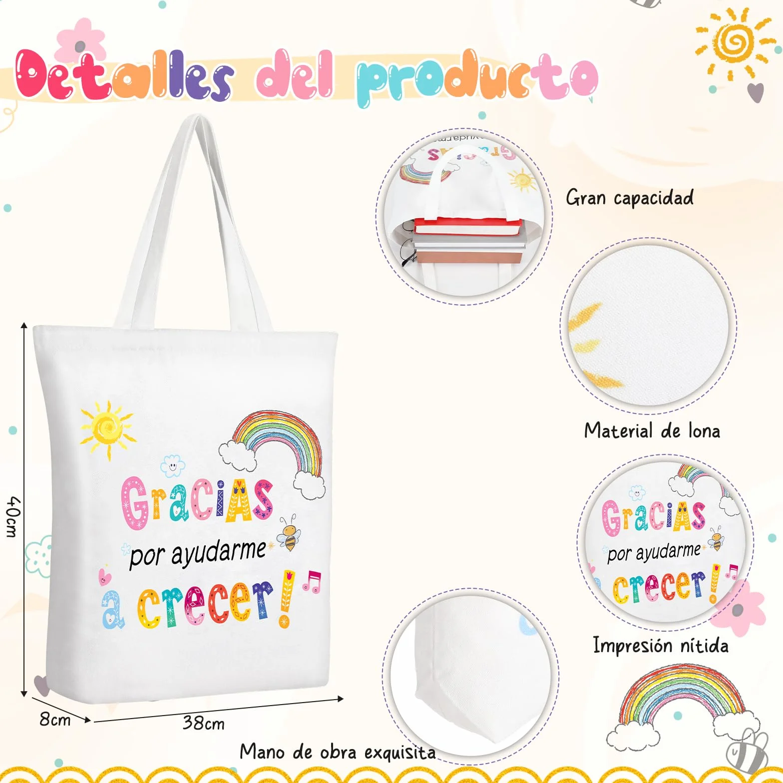 Tenare Regalo Profesor Bolsa de Tela Cosméticos Llavero Tarjeta Gracias Profe con sobre para Mujer