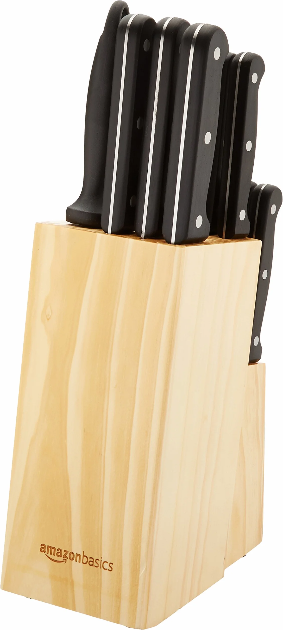 Amazon Basics Juego de Cuchillos de Cocina y Soporte (14 Piezas), Negro