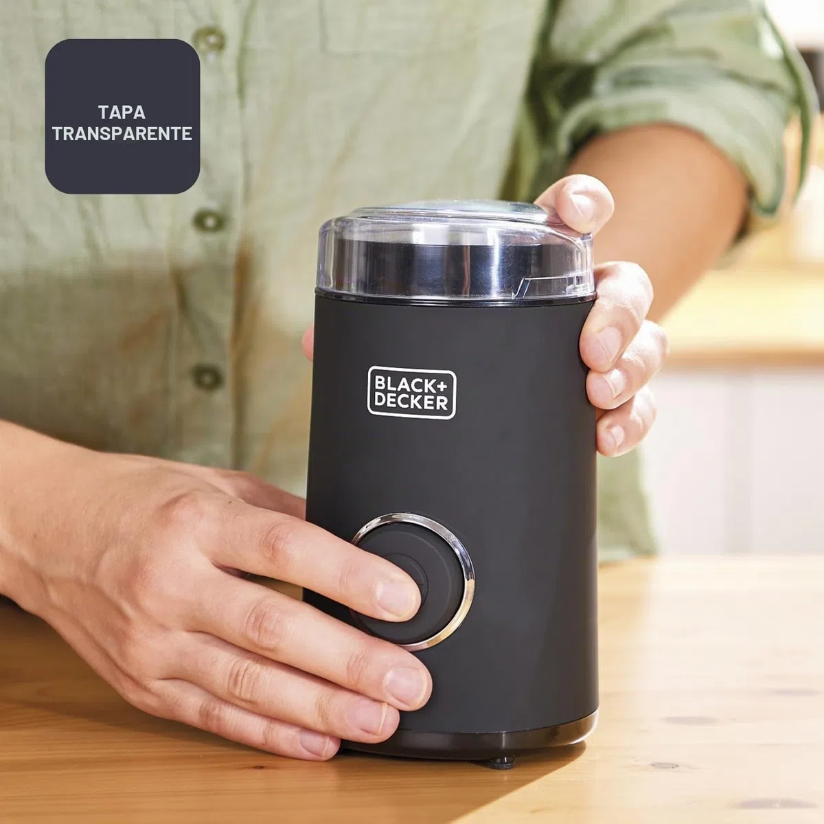 BLACK+DECKER BXCG150E - Molinillo de Café | Eléctrico 150W | 12 Tazas Café | Café y Especias | Depósito Granos 50g | Compacto | Cuchillas y Depósito Acero Inox | Tapa Transparente | Recogecable