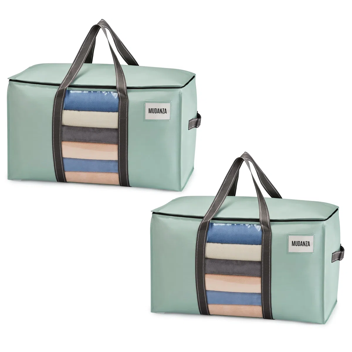 VENO Bolsa de Mudanza Extragrande y Resistente, Organizador de Ropa, Bolsas de Mudanza con Cremallera, Cubos de Almacenamiento Plegables, Almacenamiento en el Dormitorio(Verde Claro,Pack de 2)