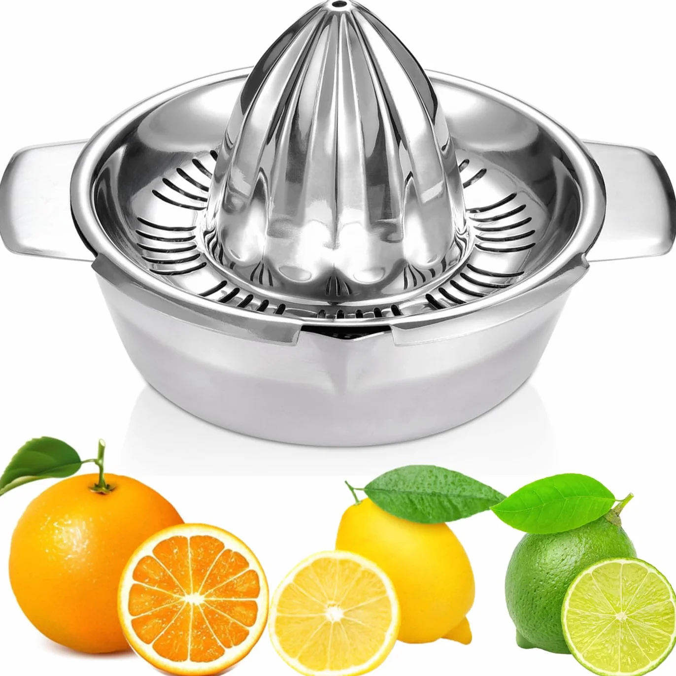 Exprimidor Manual de Acero Inoxidable 304, Citrus Juicer de Mano 350ML, Ø 13,8 cm
