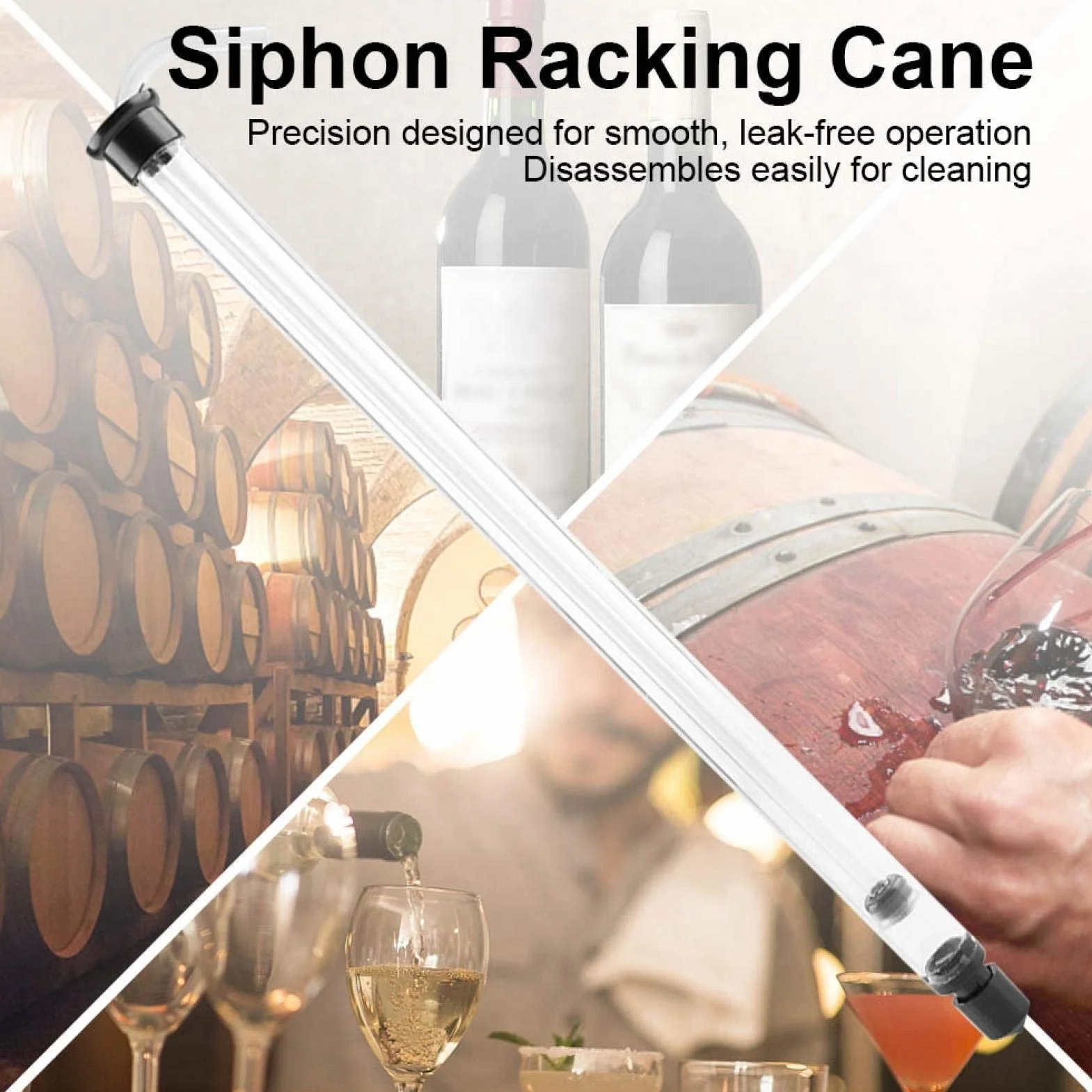 Kit de Sifón Deluxe para Vino, Llenador de Botellas Pro Auto Siphon Racking Cane con Tubería de Flujo Rápido