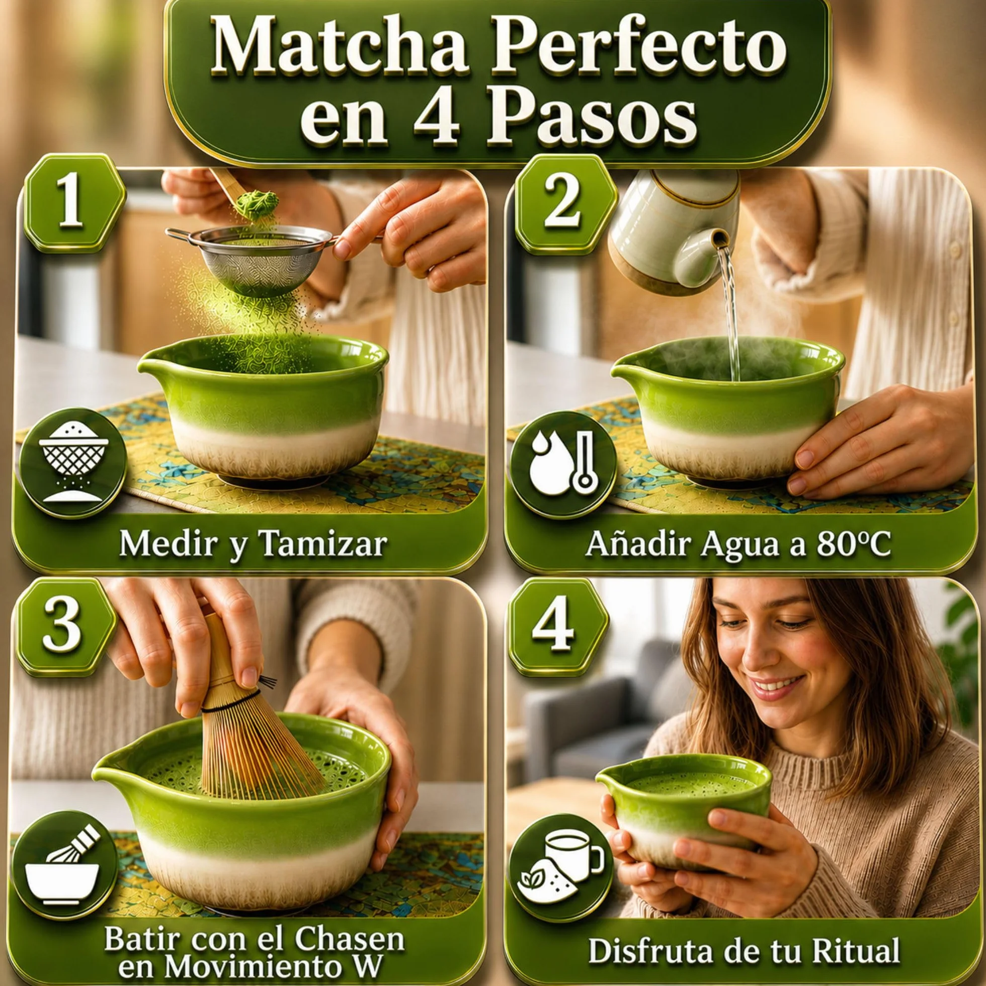 C&C Set Te Matcha Kit, 8 Piezas Premium Ecológicas Duraderas y Resistentes, Incl Ebook con Recetas Exclusivas y Manual, Batidor Matcha Colador Kit Matcha Set, Set Matcha Whisk - Kit Te Matcha Completo
