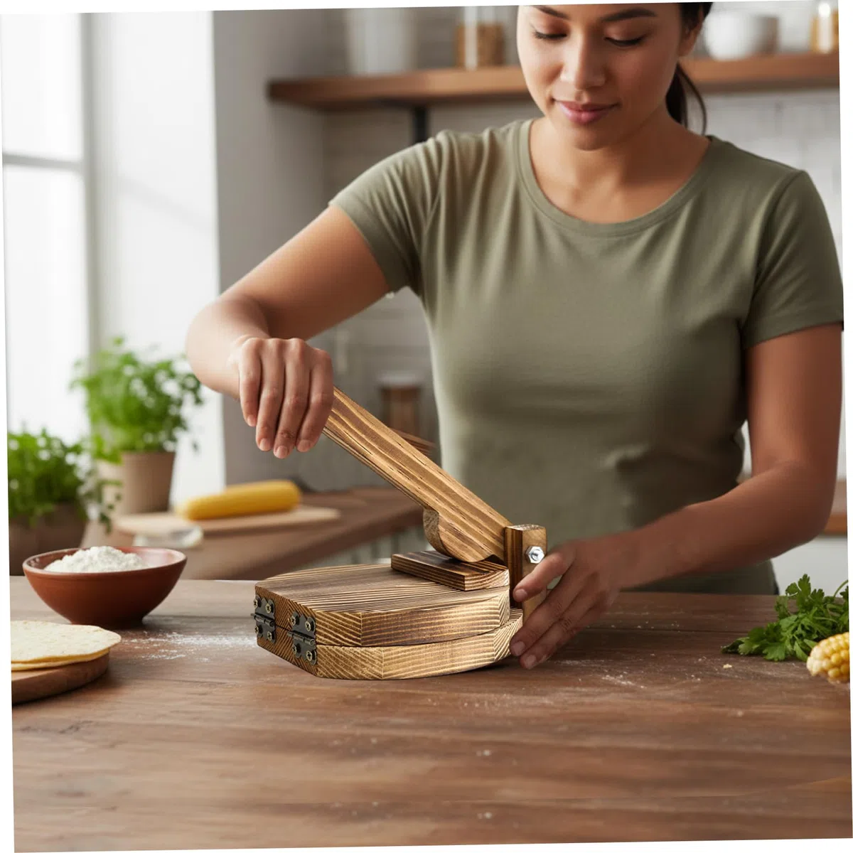 Gcroet Prensa de Tortillas de Madera, máquina para Hacer Bolas de Masa Redondas carbonizadas de Alta Resistencia para Cocina, pastelería casera y prensador de Tortillas..