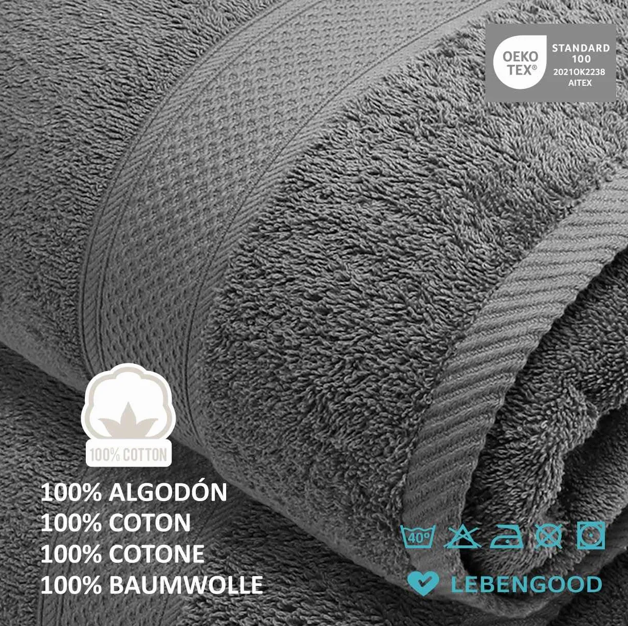 LEBENGOOD Juego de Toallas de Baño 100% Algodón Premium 550gsm 2 Grandes 70x140 cm Suaves Absorbentes Set Ducha Hogar Hotel