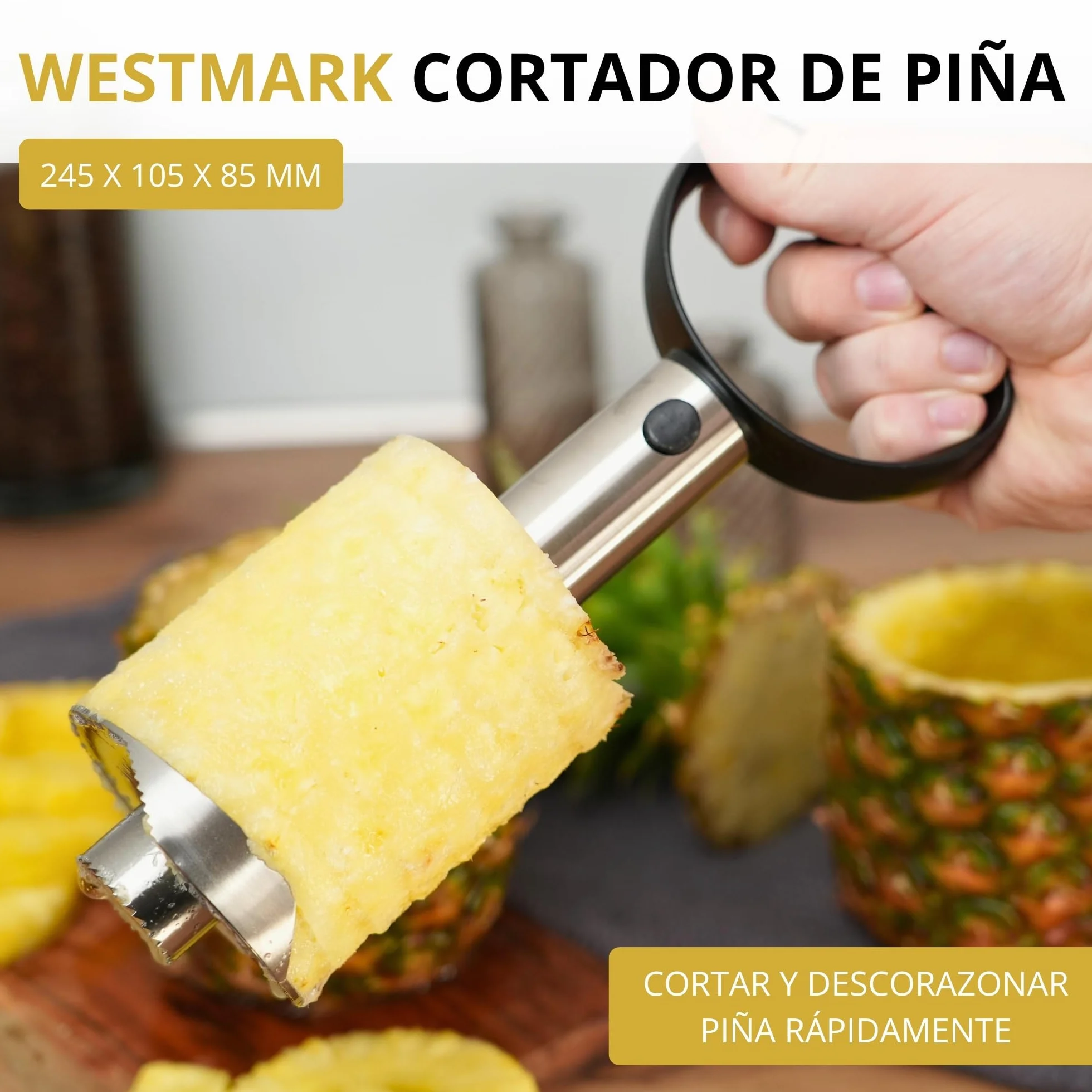 Westmark Cortador de piñas acero inoxidable, ø 8,5 cm, Acero inoxidable/plástico, Plata/negro, 51692260