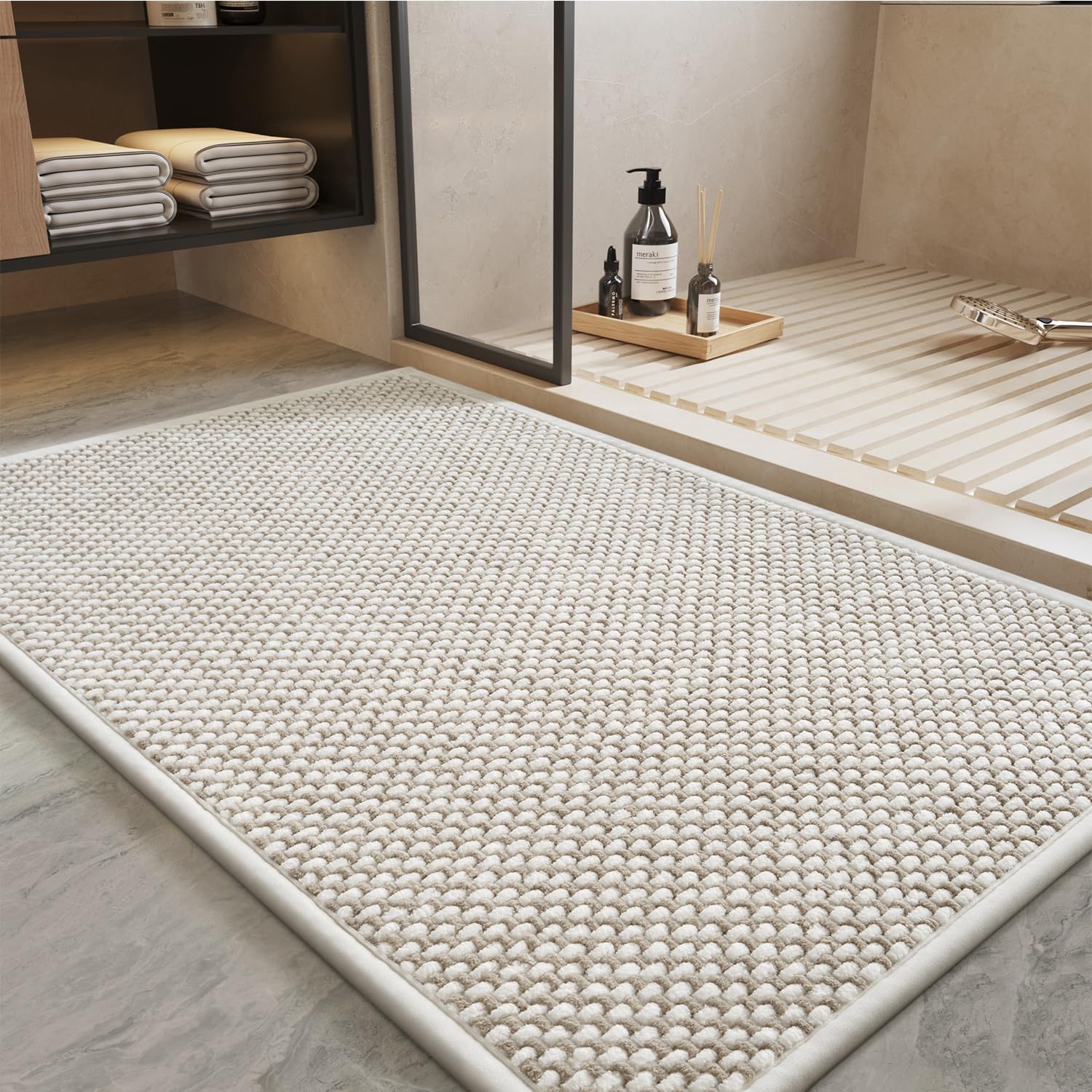 Absorbent Chenille Bath Mat with Non-Slip Backing