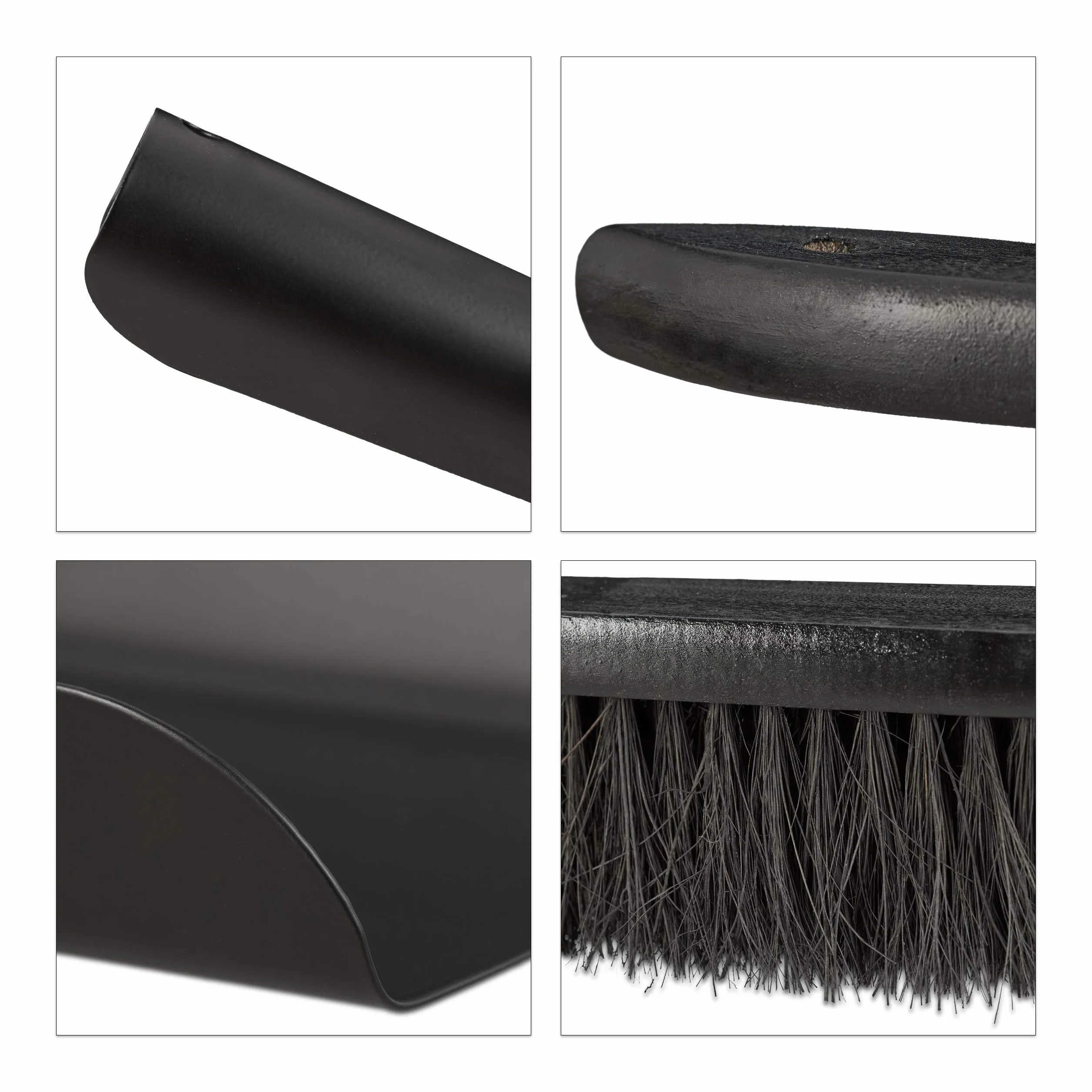 Recogedor para Chimenea con Cepillo Acero Negro 13 x 41 x 13 cm