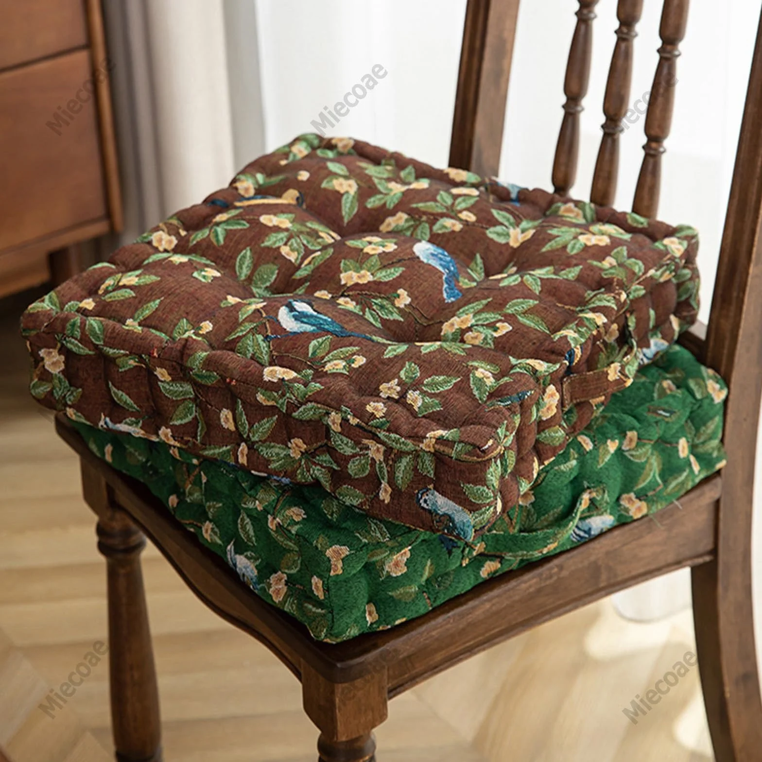 Cojines para Sillas Cojín de Meditación Cuadrado 40x40 Cojin Suelo Grandes con Asa, Cojín Silla de Jardín Exterior y Interior, Cojines para Bancos de Ruedas Comedor(Leaf-3)