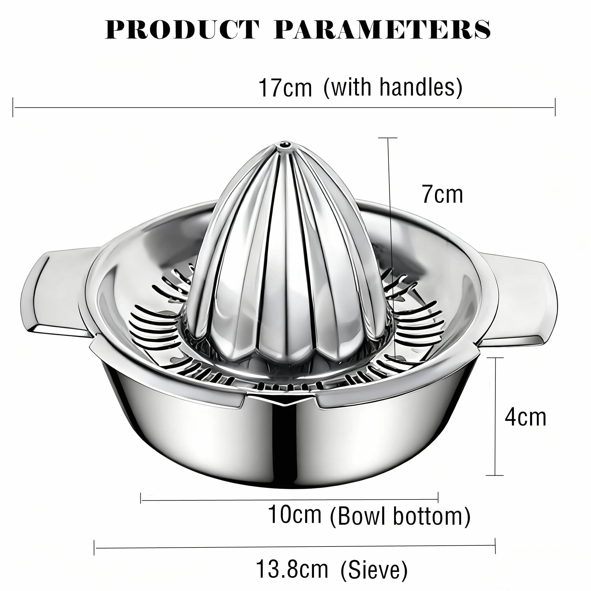 Exprimidor Manual de Acero Inoxidable 304, Citrus Juicer de Mano 350ML, Ø 13,8 cm