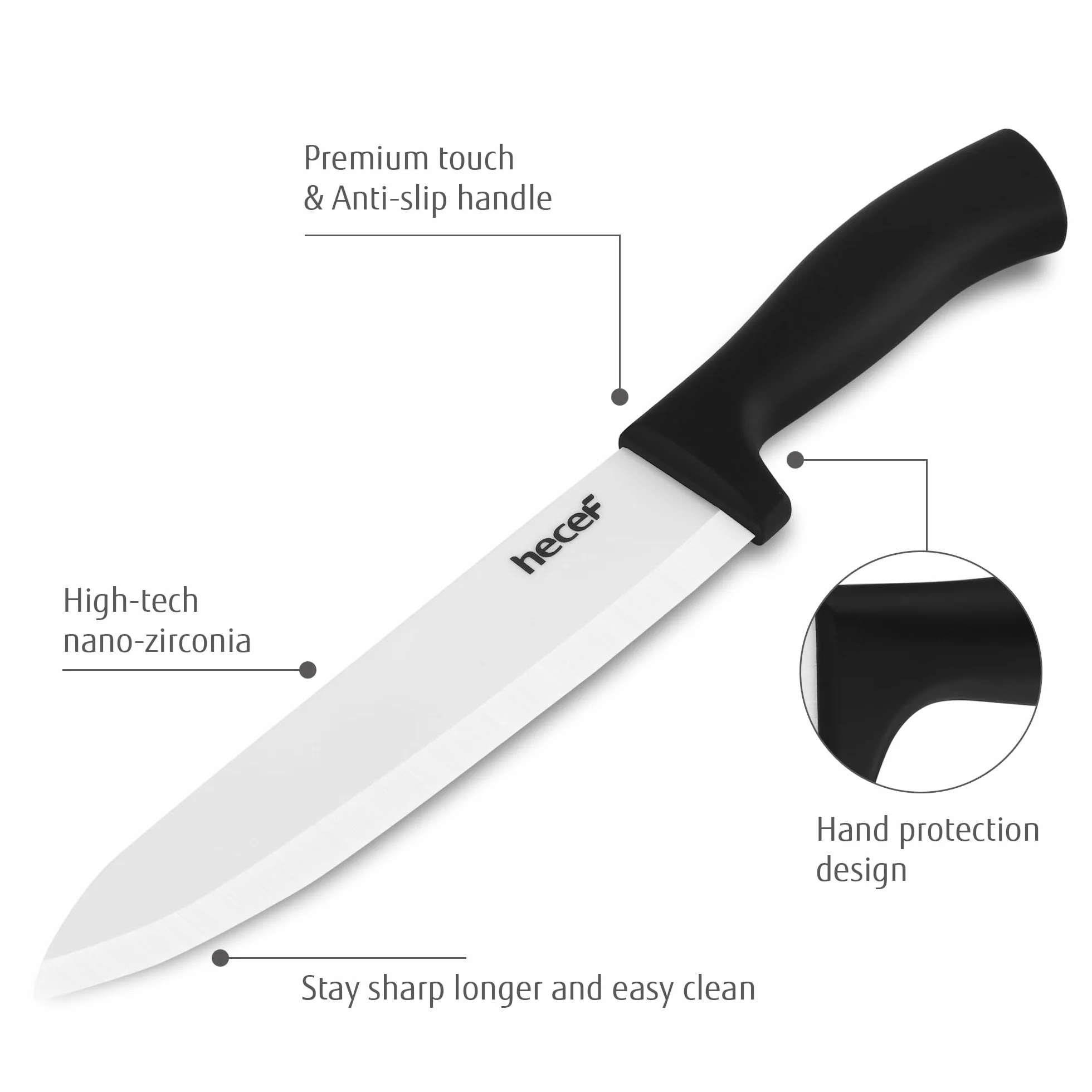 hecef Juego de Cuchillos de Cerámica 3 Piezas Chef Fruta Pelador Mango Antideslizante Blanco