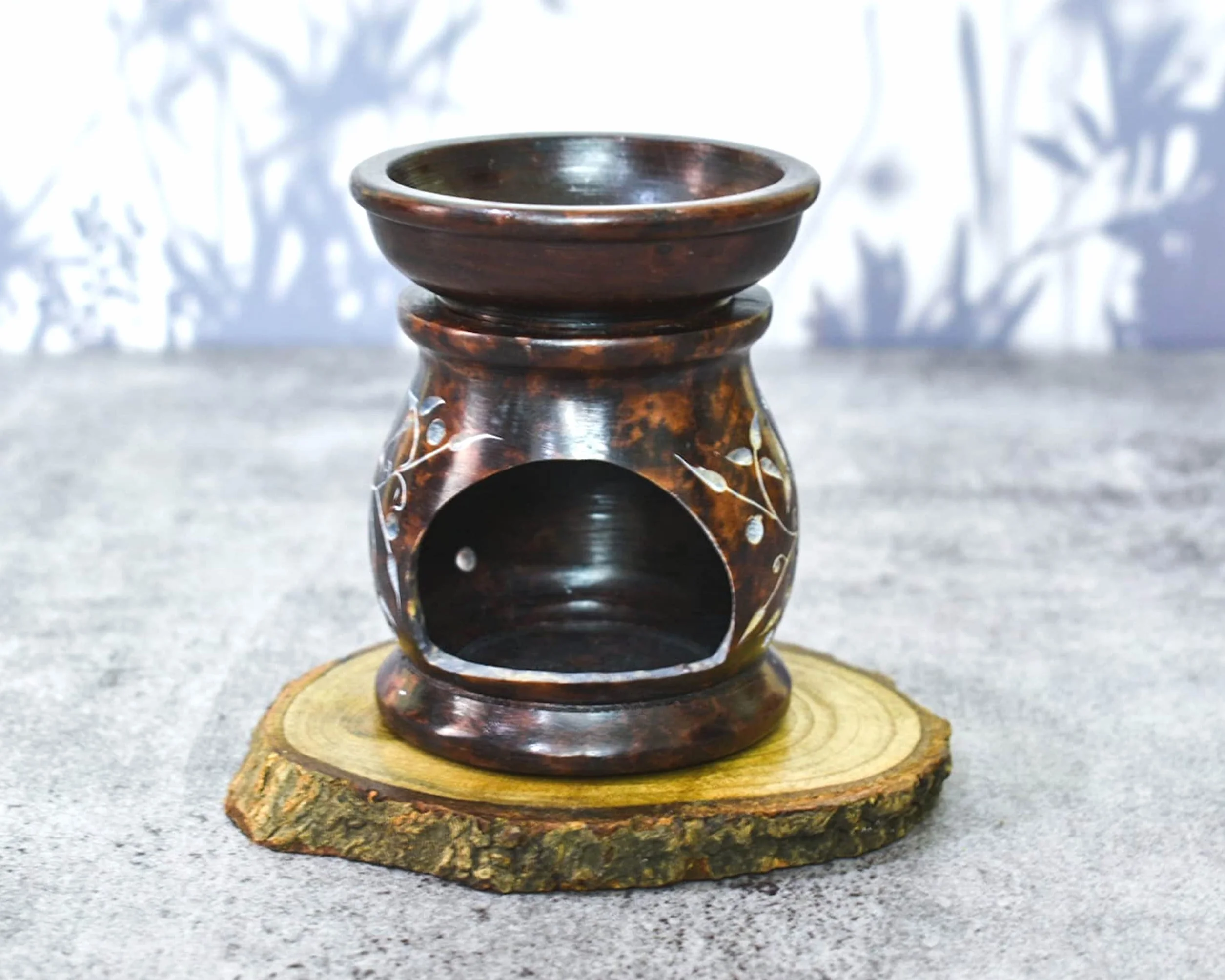 Difusor de Aroma Quemador de Aceite, Soporte para Velas de té de esteatita, Trabajo Jali Tallado a Mano, esteatita, para aromaterapia (Tree of Life)