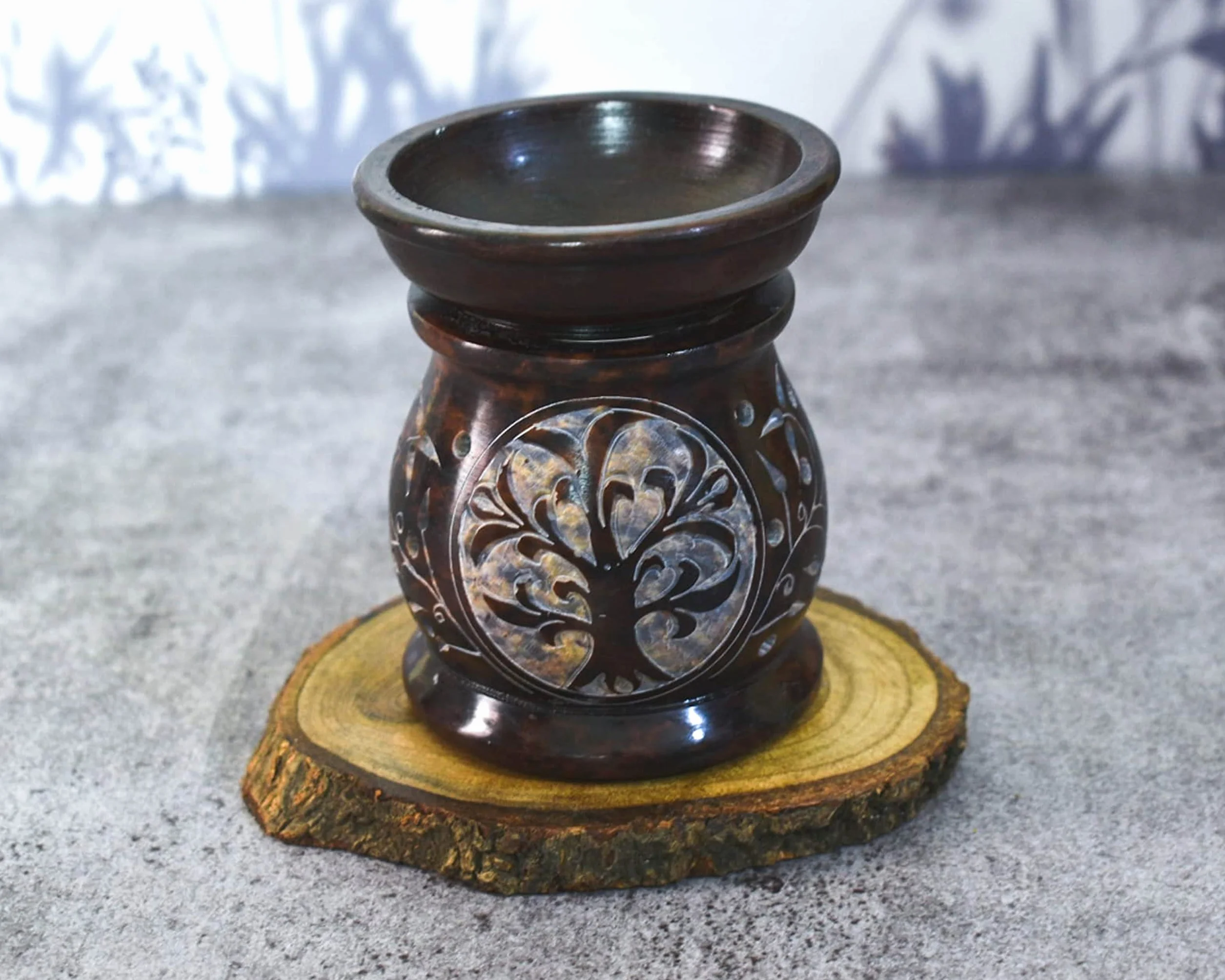Difusor de Aroma Quemador de Aceite, Soporte para Velas de té de esteatita, Trabajo Jali Tallado a Mano, esteatita, para aromaterapia (Tree of Life)