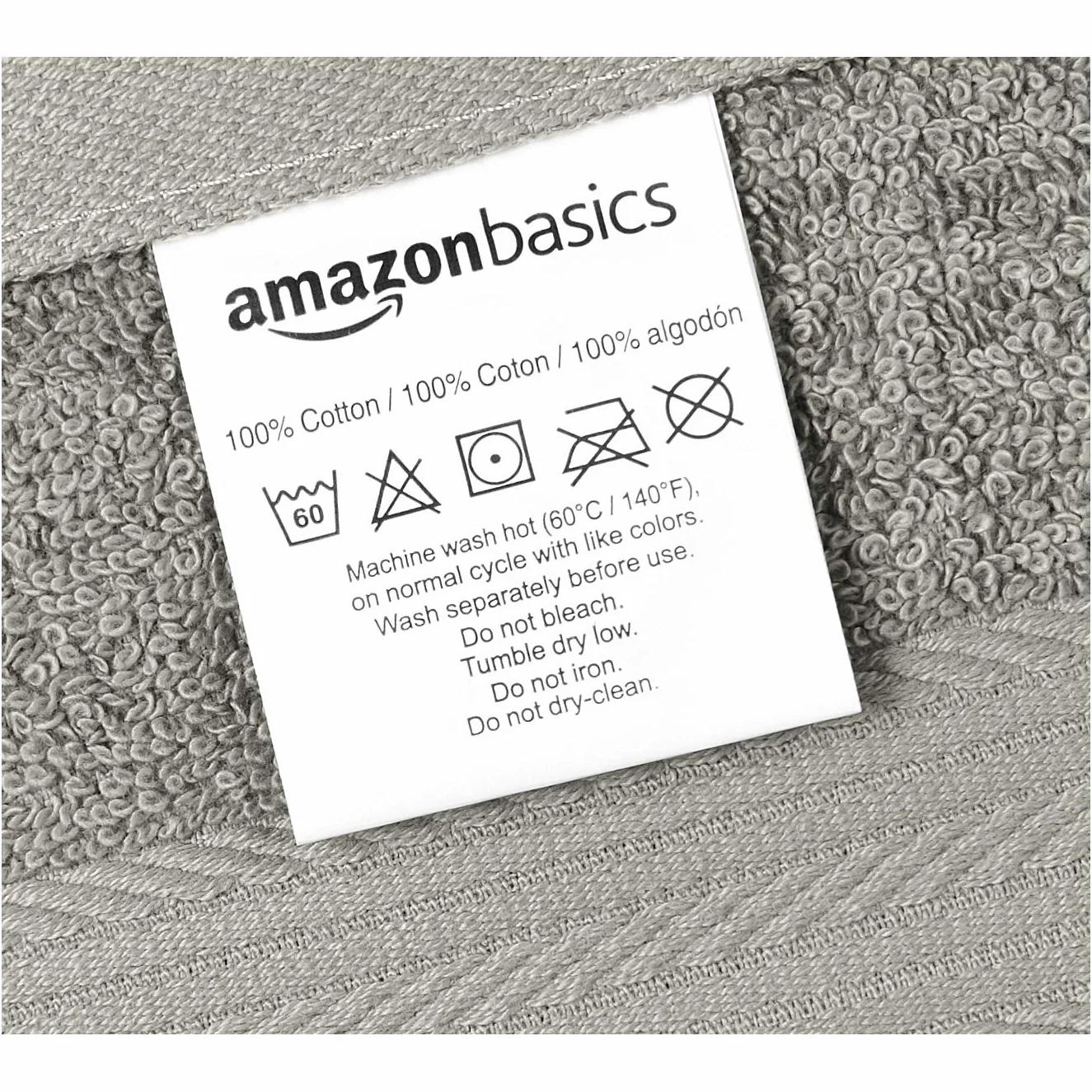 Amazon Basics - algodón Toallita, 12 unidades, color gris, 30.48 x 30.48 cm