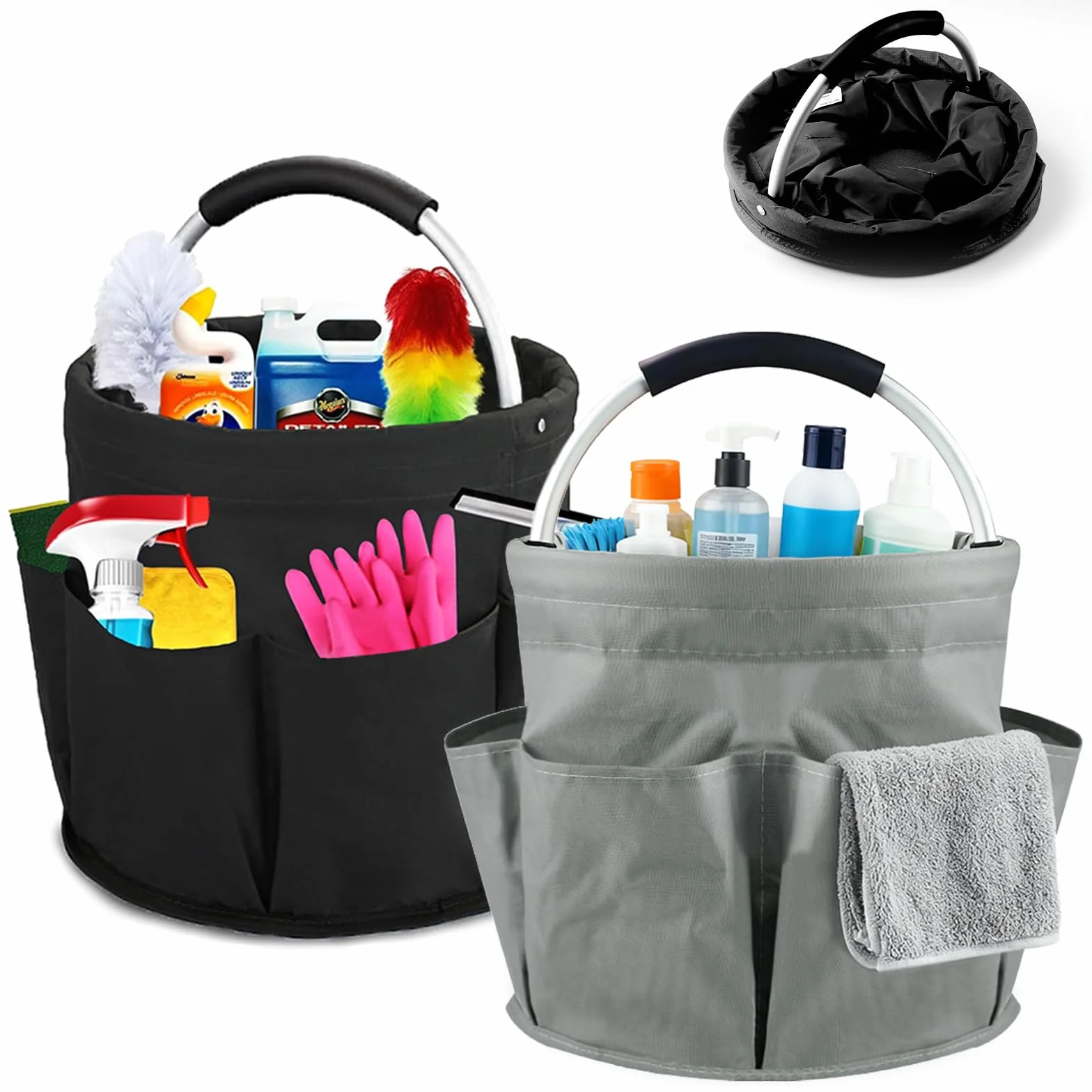 2 organizadores de productos de limpieza, bolsa de limpieza plegable portátil, cesta de limpieza con asa y 6 bolsillos, bolsa de limpieza para dispositivos, herramientas, utensilios de limpieza