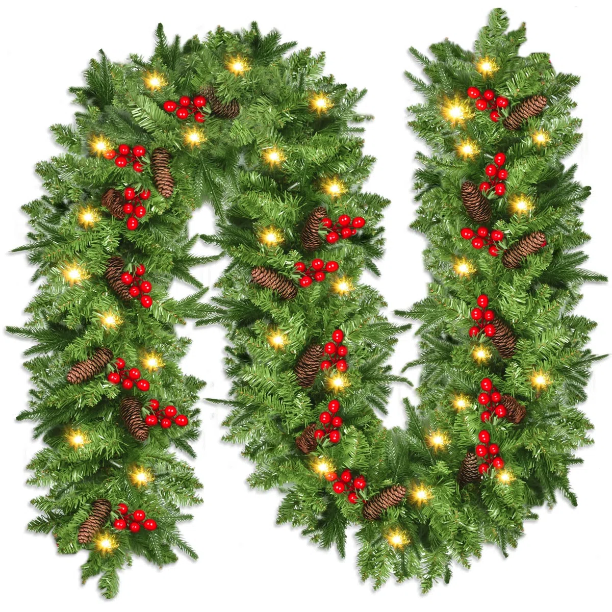 NUZEKY Guirnalda de Navidad 2,7m con 30 Luces LED Abeto Exterior Flores Bolas