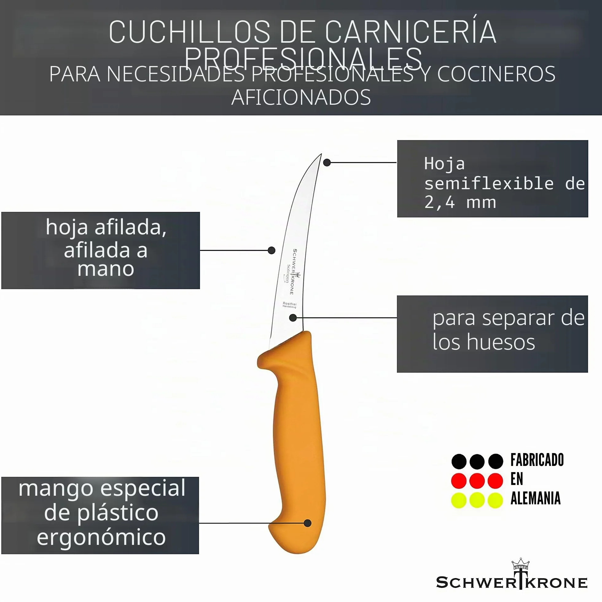 Schwertkrone Solingen Cuchillo de deshuesar flexible 13 cm acero inoxidable
